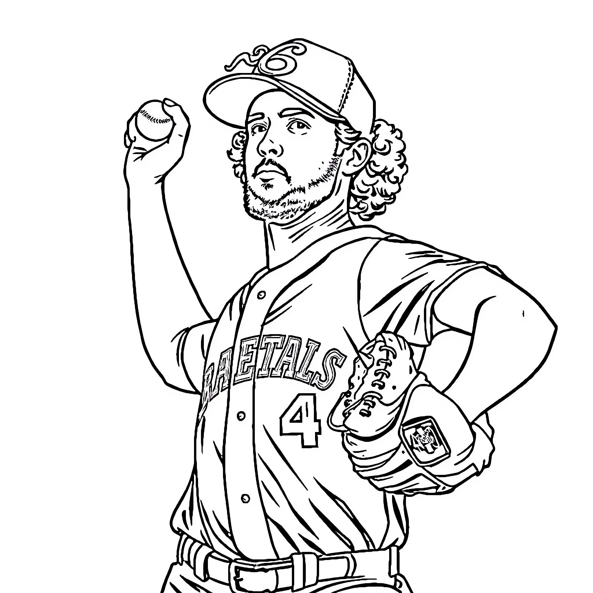 Baseball Player Pitching with Determination Coloring Page (free black-and-white line drawing printable PDF for all, from beginners to advanced learners, including children, teens, adults, and seniors)