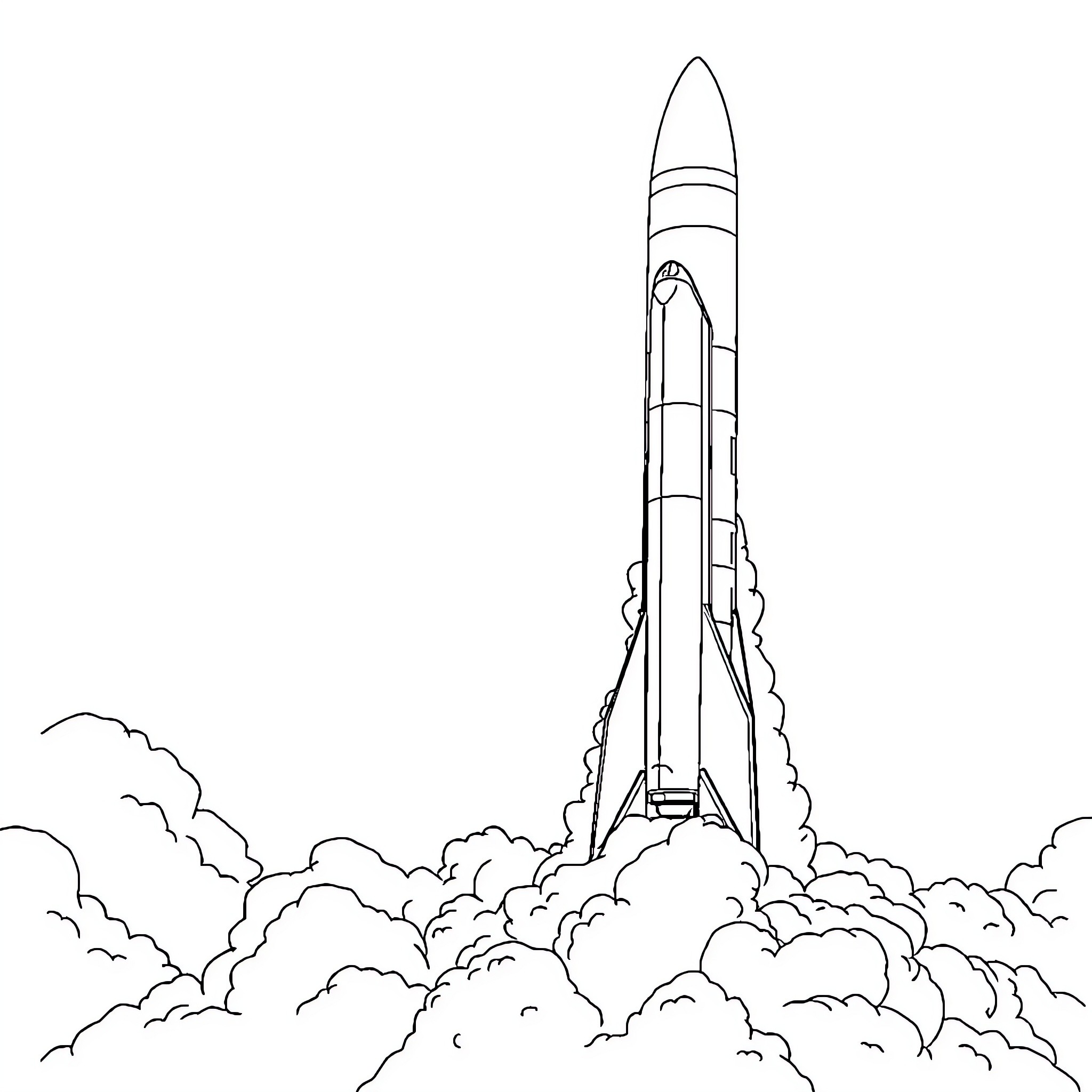 Starship launching from Earth's atmosphere Coloring Page (free black-and-white line drawing printable PDF for all, from beginners to advanced learners, including children, teens, adults, and seniors)