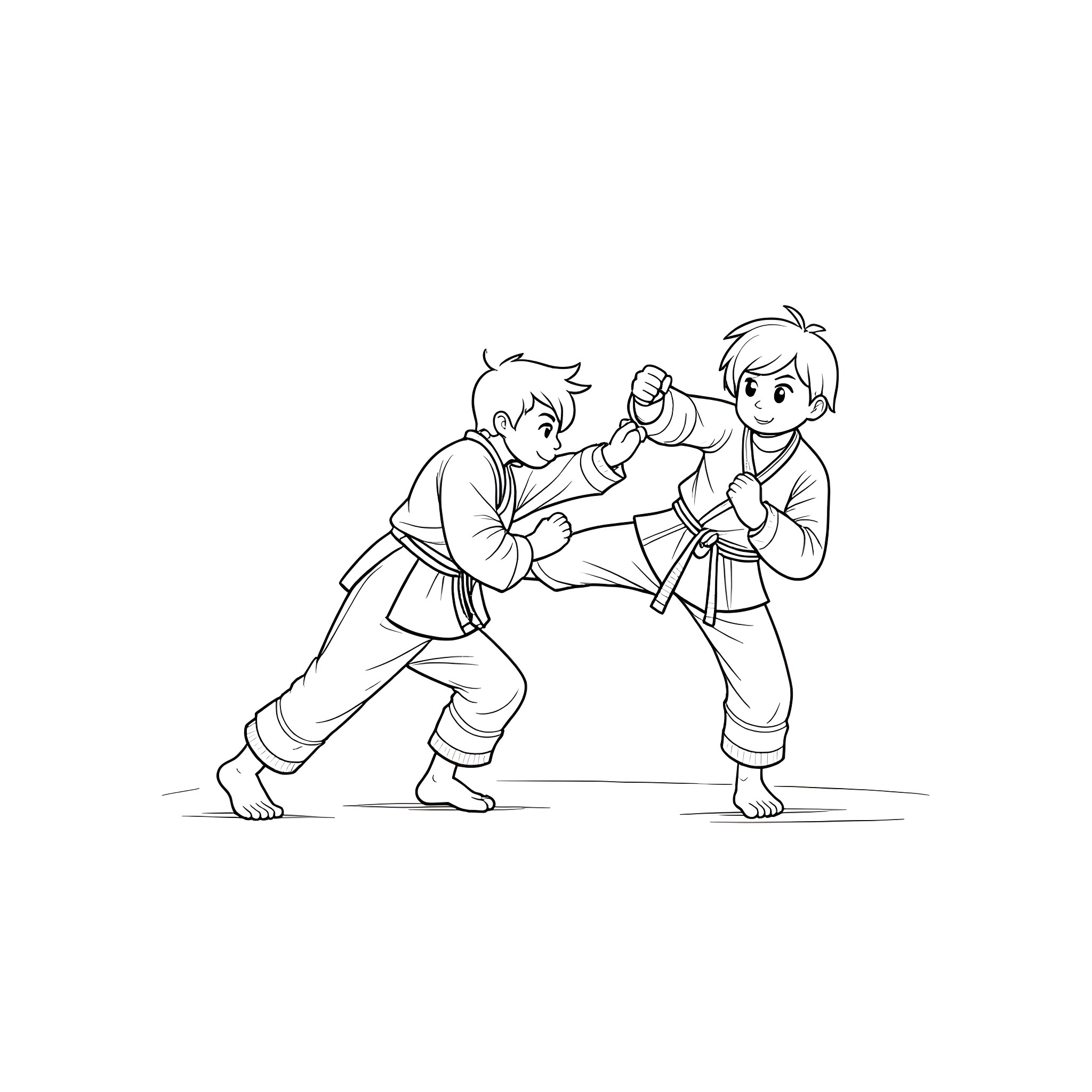 Kuromi engaged in martial arts practice with friends Coloring Page (free black-and-white line drawing printable PDF for all, from beginners to advanced learners, including children, teens, adults, and seniors)