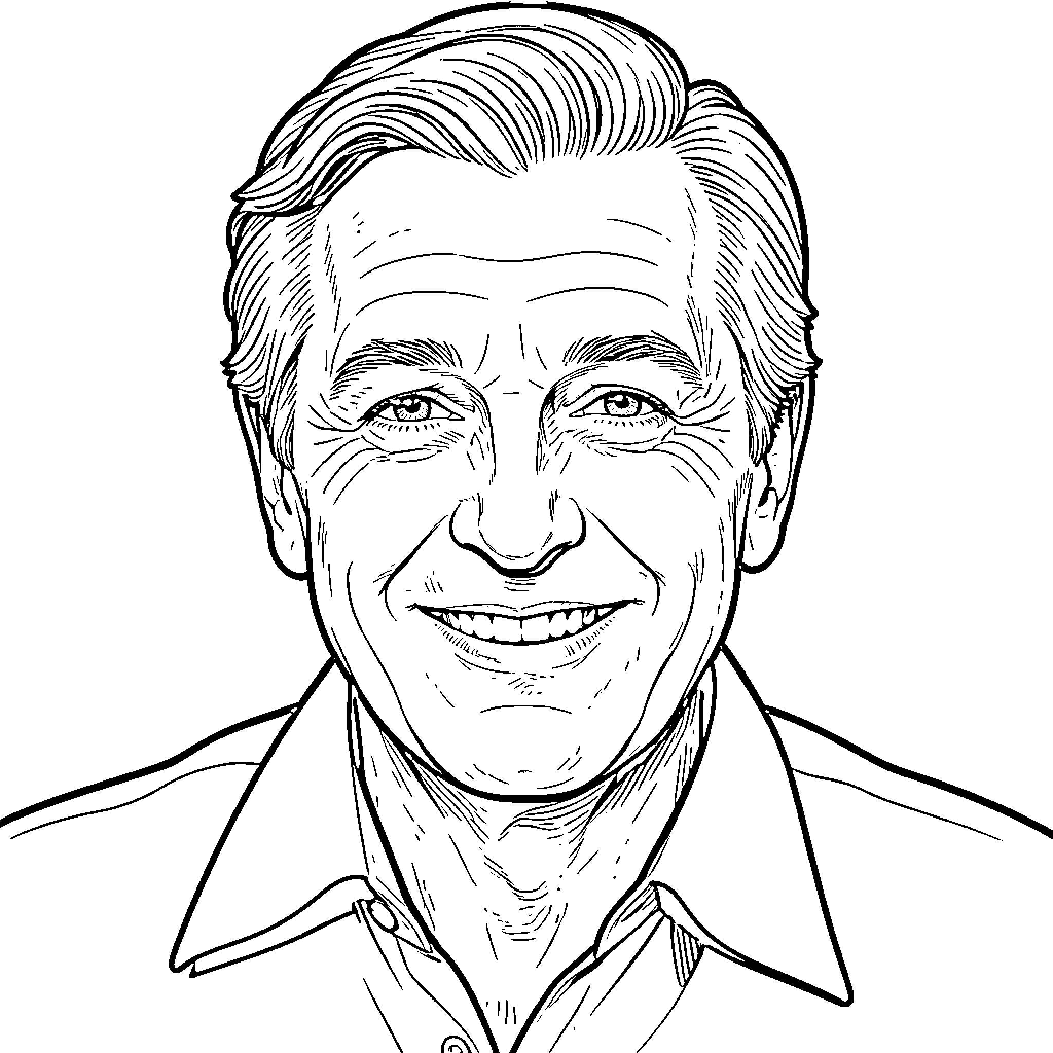 Paul Newman smiling warmly in a portrait Coloring Page (free black-and-white line drawing printable PDF for all, from beginners to advanced learners, including children, teens, adults, and seniors)