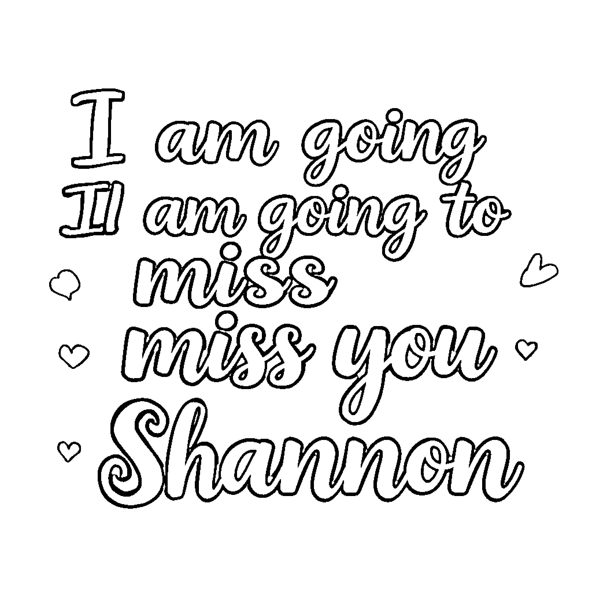 Shannon's Heartfelt Message of Missing and Longing Coloring Page (free black-and-white line drawing printable PDF for all, from beginners to advanced learners, including children, teens, adults, and seniors)