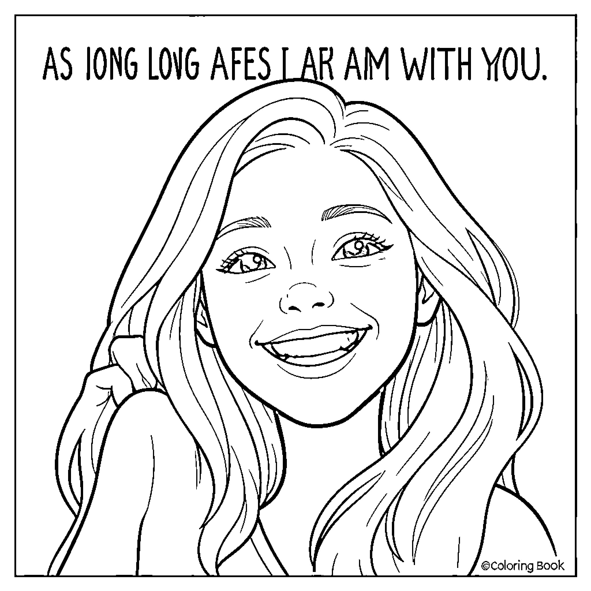 Smile of a happy young woman with long hair Coloring Page (free black-and-white line drawing printable PDF for all, from beginners to advanced learners, including children, teens, adults, and seniors)