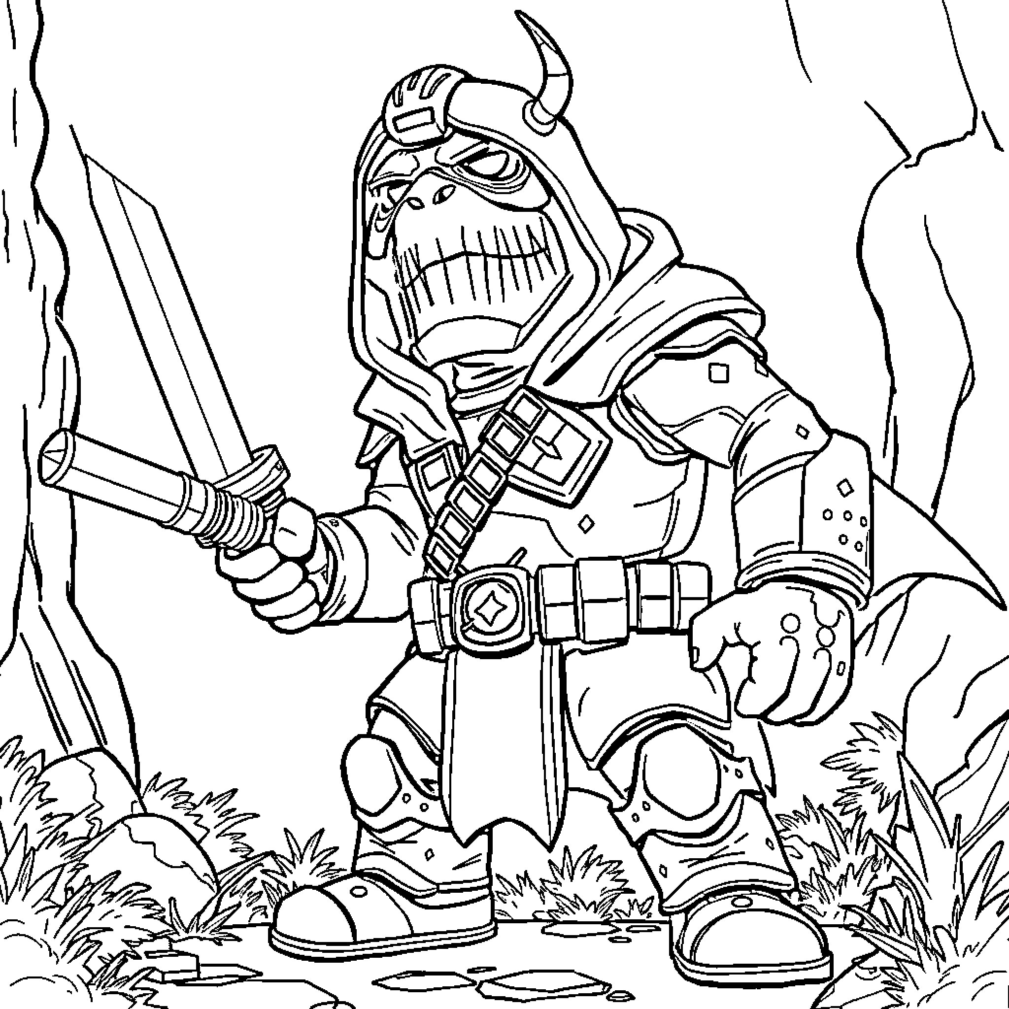 Jumbo Josh's Adventurous Exploration Coloring Page (free black-and-white line drawing printable PDF for all, from beginners to advanced learners, including children, teens, adults, and seniors)