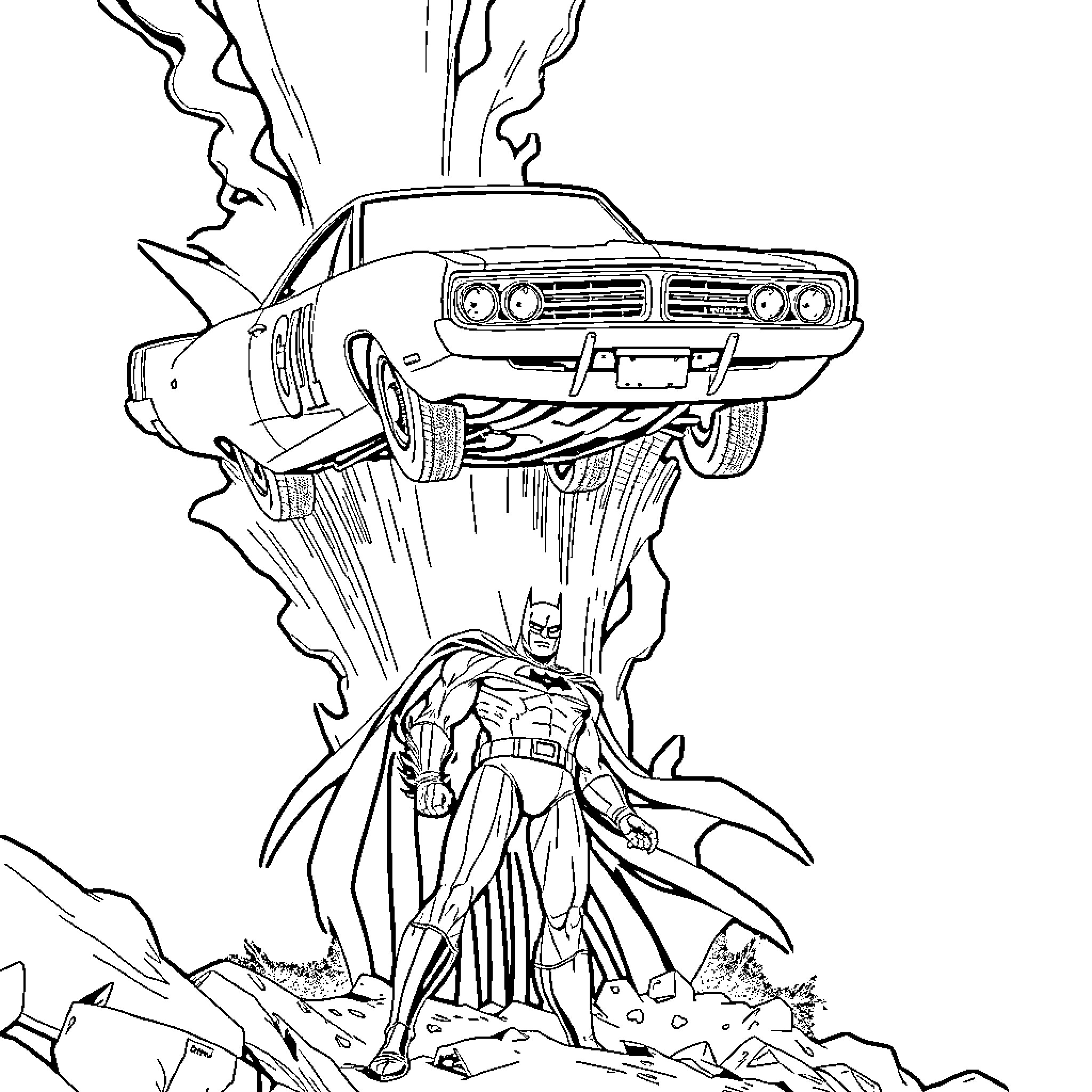 General Lee's Daring Escape from the Rubble Coloring Page (free black-and-white line drawing printable PDF for all, from beginners to advanced learners, including children, teens, adults, and seniors)