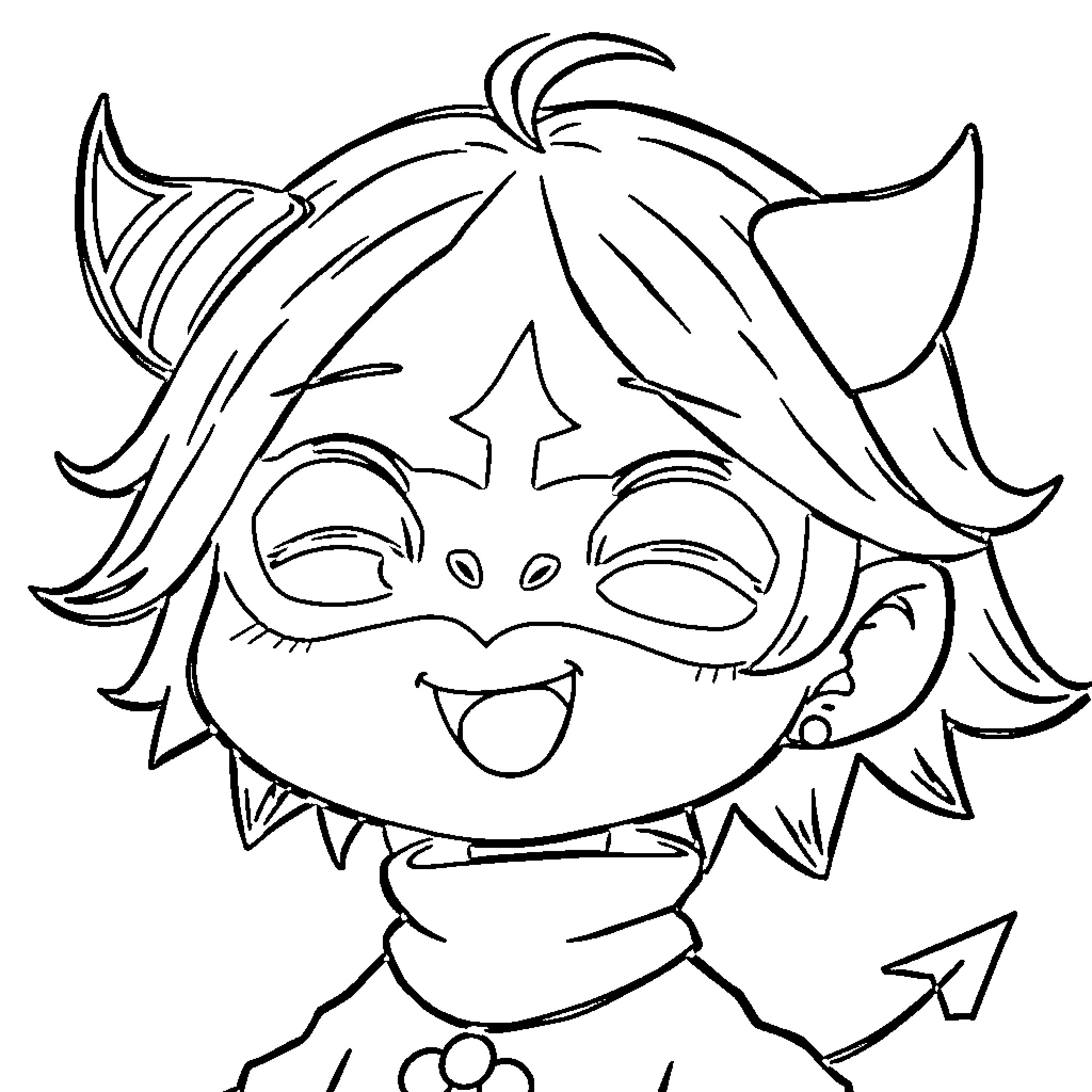 Kuromi's Mischievous Expression Coloring Page (free black-and-white line drawing printable PDF for all, from beginners to advanced learners, including children, teens, adults, and seniors)