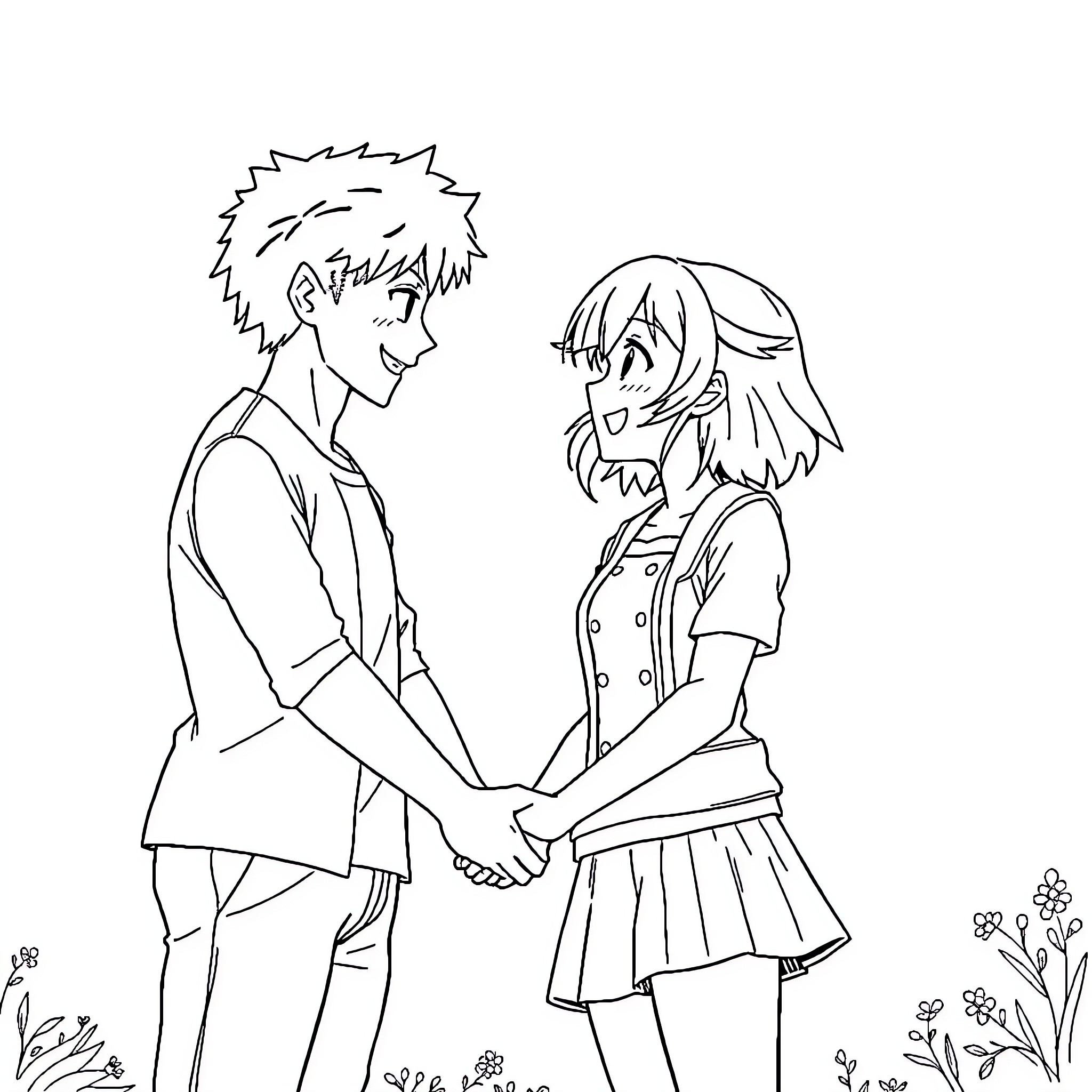 Ochako's tender embrace with a classmate Coloring Page (free black-and-white line drawing printable PDF for all, from beginners to advanced learners, including children, teens, adults, and seniors)