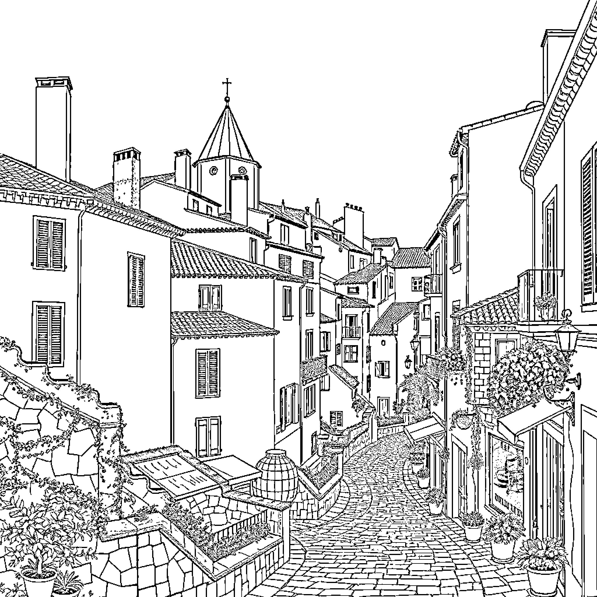 Béziers: Quaint European town with charming architecture Coloring Page (free black-and-white line drawing printable PDF for all, from beginners to advanced learners, including children, teens, adults, and seniors)