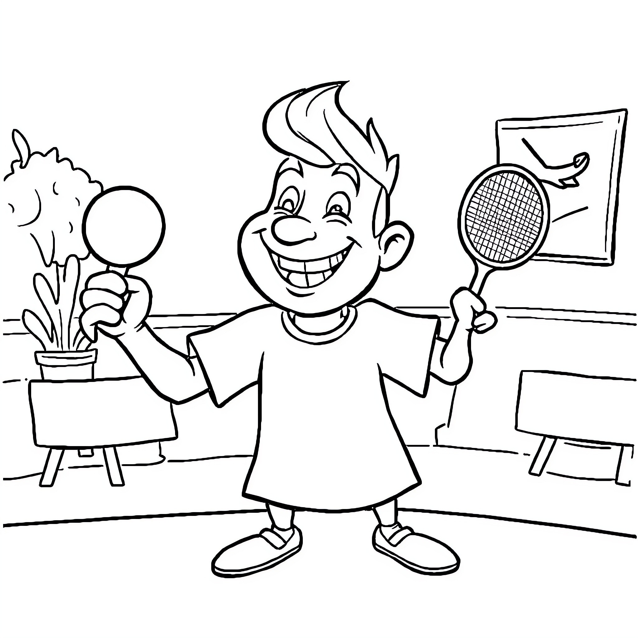 Oui-oui's Playful Sports Session Coloring Page (free black-and-white line drawing printable PDF for all, from beginners to advanced learners, including children, teens, adults, and seniors)