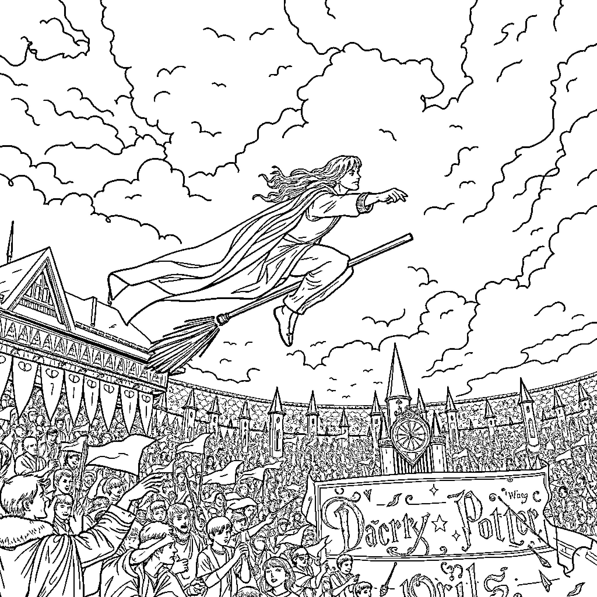 Aragorn's heroic charge through the chaotic crowd Coloring Page (free black-and-white line drawing printable PDF for all, from beginners to advanced learners, including children, teens, adults, and seniors)