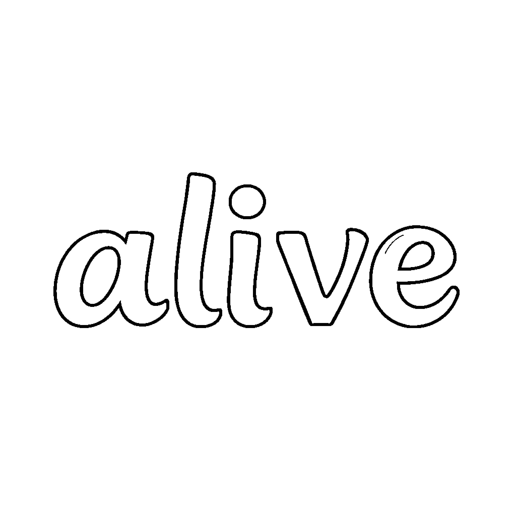 Alive text in outline Coloring Page (free black-and-white line drawing printable PDF for all, from beginners to advanced learners, including children, teens, adults, and seniors)