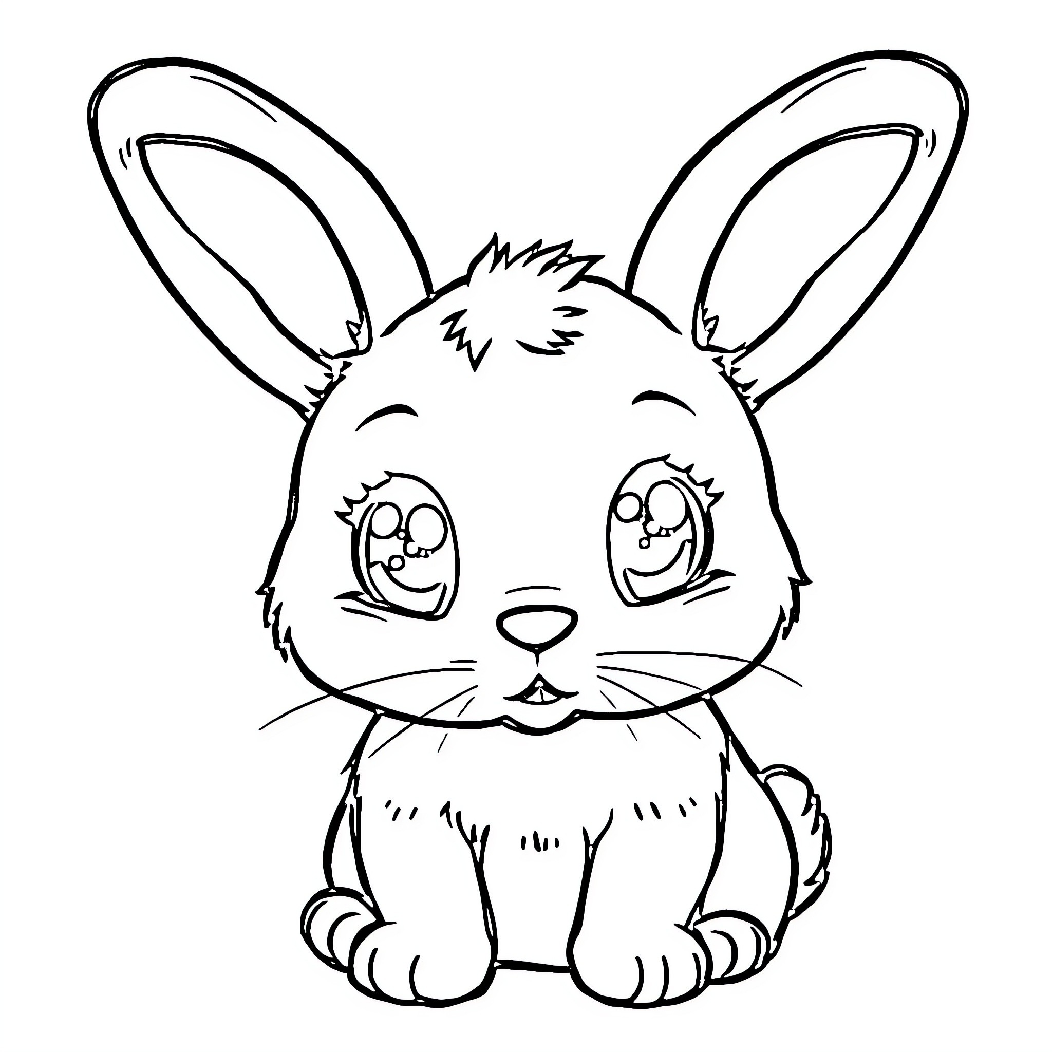 Rabbit with silly expression Coloring Page (free black-and-white line drawing printable PDF for all, from beginners to advanced learners, including children, teens, adults, and seniors)