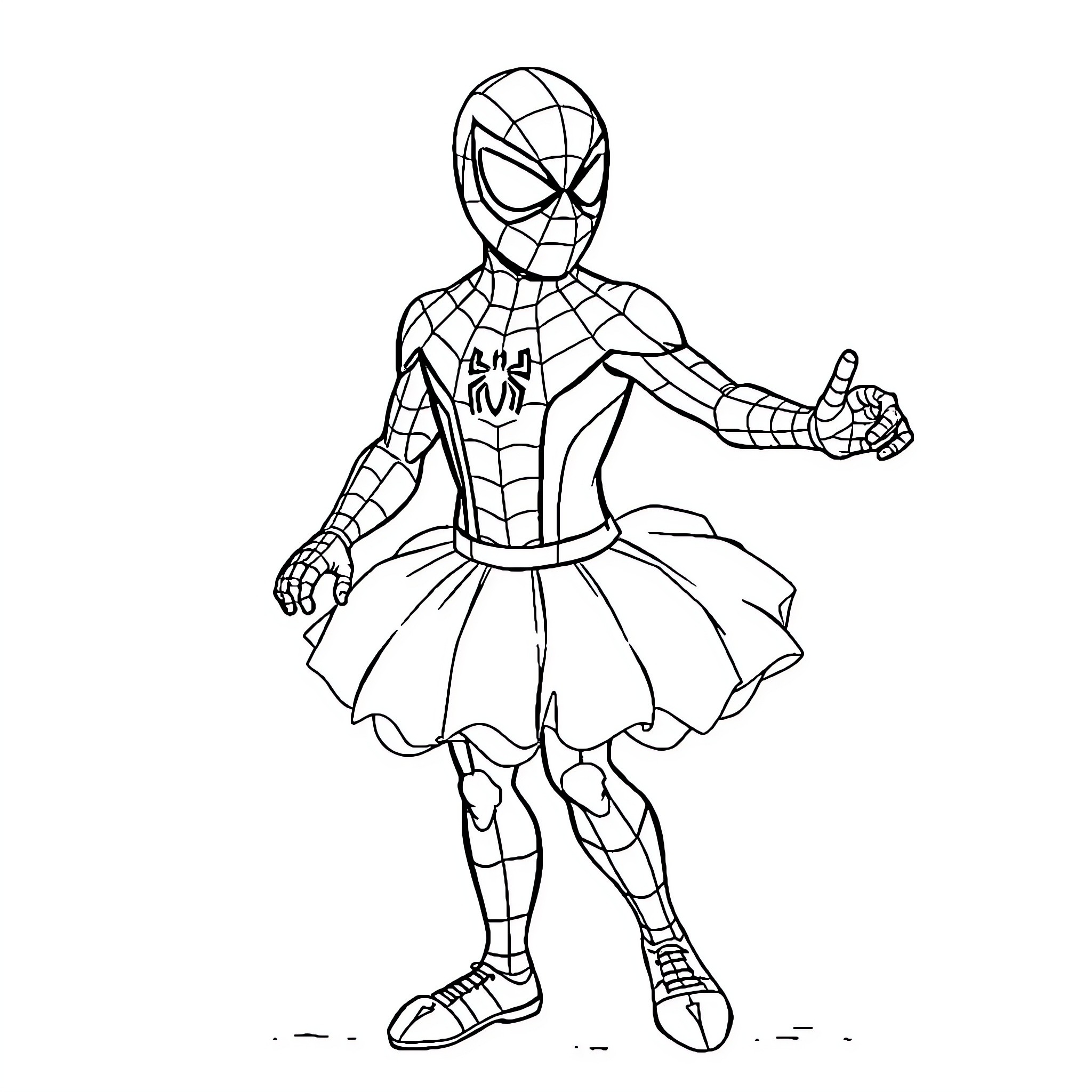 Spiderman in heroic action pose Coloring Page (free black-and-white line drawing printable PDF for all, from beginners to advanced learners, including children, teens, adults, and seniors)