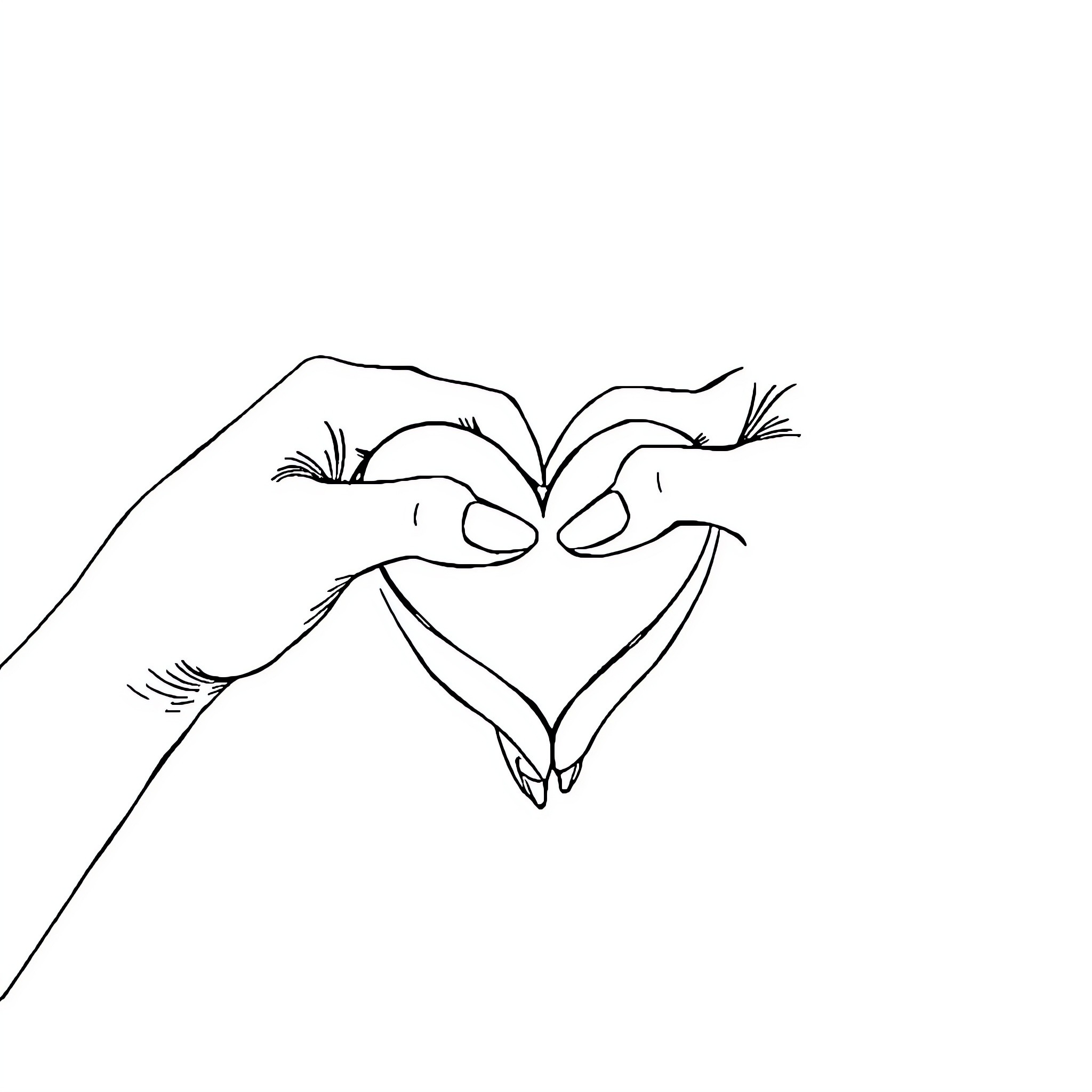 Heart formed by loving hands Coloring Page (free black-and-white line drawing printable PDF for all, from beginners to advanced learners, including children, teens, adults, and seniors)