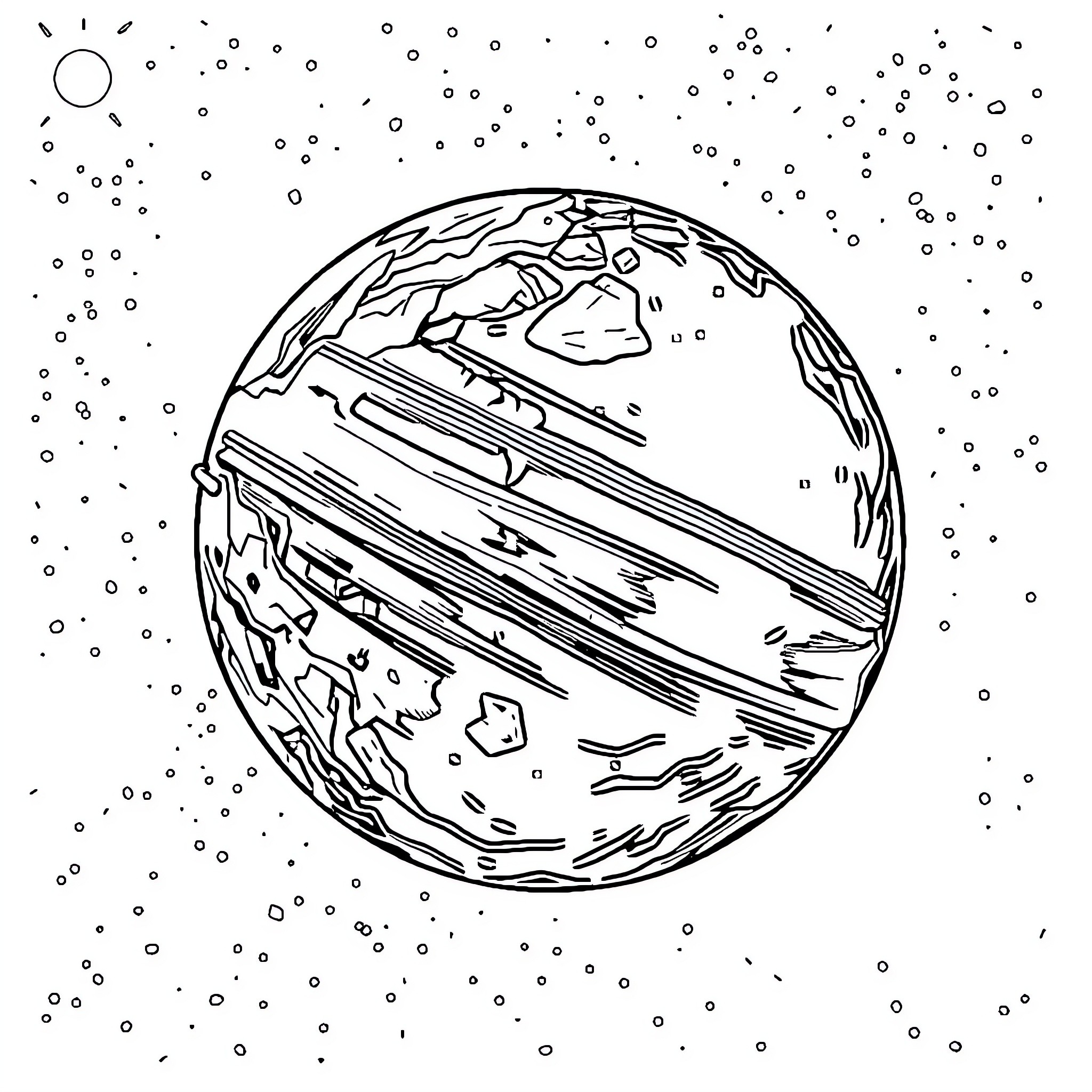 Mercury in Monochrome: Cosmic Exploration Coloring Page (free black-and-white line drawing printable PDF for all, from beginners to advanced learners, including children, teens, adults, and seniors)