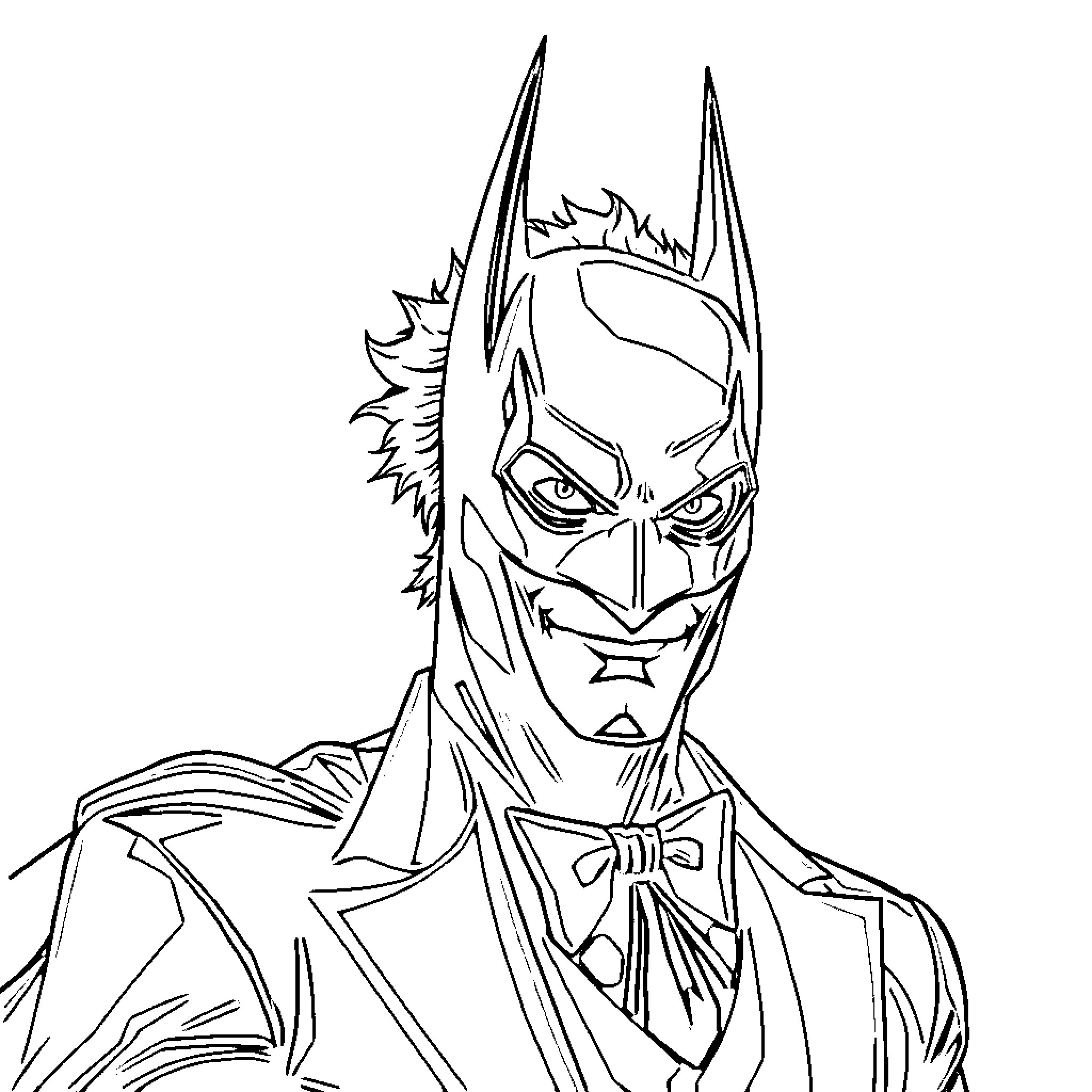 Batman in dramatic pose with pointed ears Coloring Page (free black-and-white line drawing printable PDF for all, from beginners to advanced learners, including children, teens, adults, and seniors)