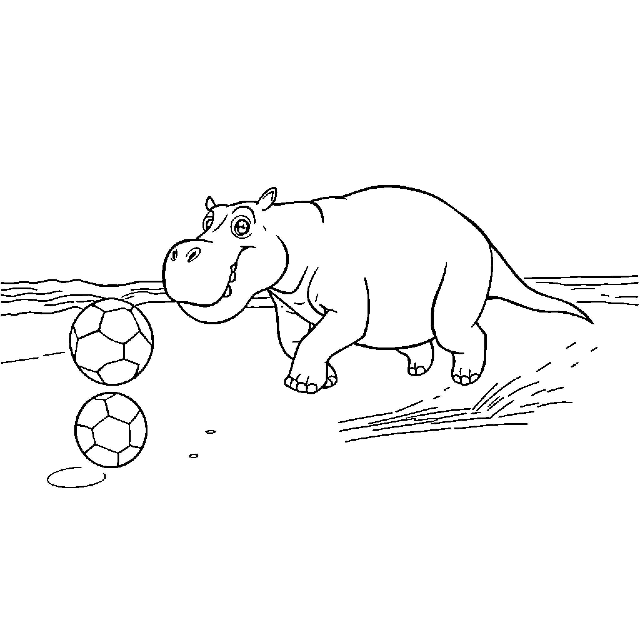 Hippocampus playing with soccer balls Coloring Page (free black-and-white line drawing printable PDF for all, from beginners to advanced learners, including children, teens, adults, and seniors)