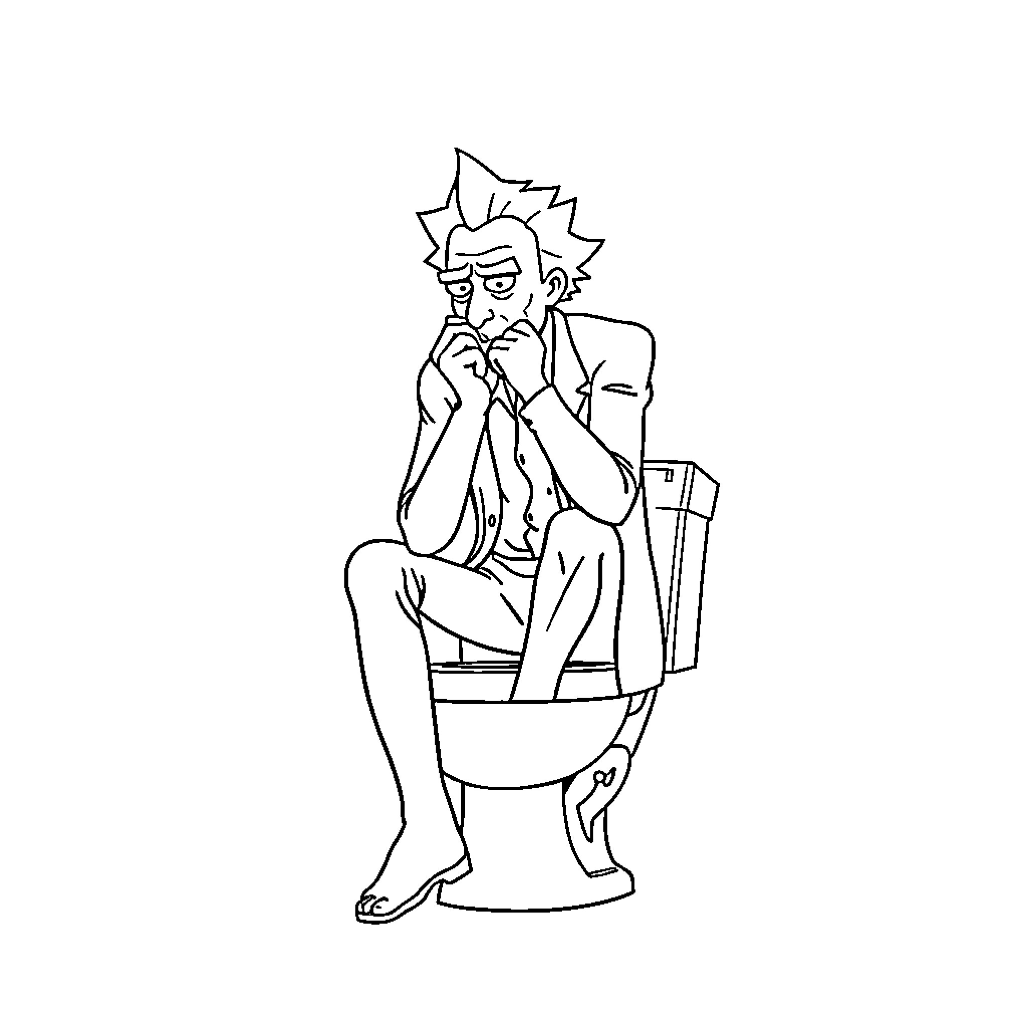 Sigmund Freud pondering deeply on a toilet Coloring Page (free black-and-white line drawing printable PDF for all, from beginners to advanced learners, including children, teens, adults, and seniors)