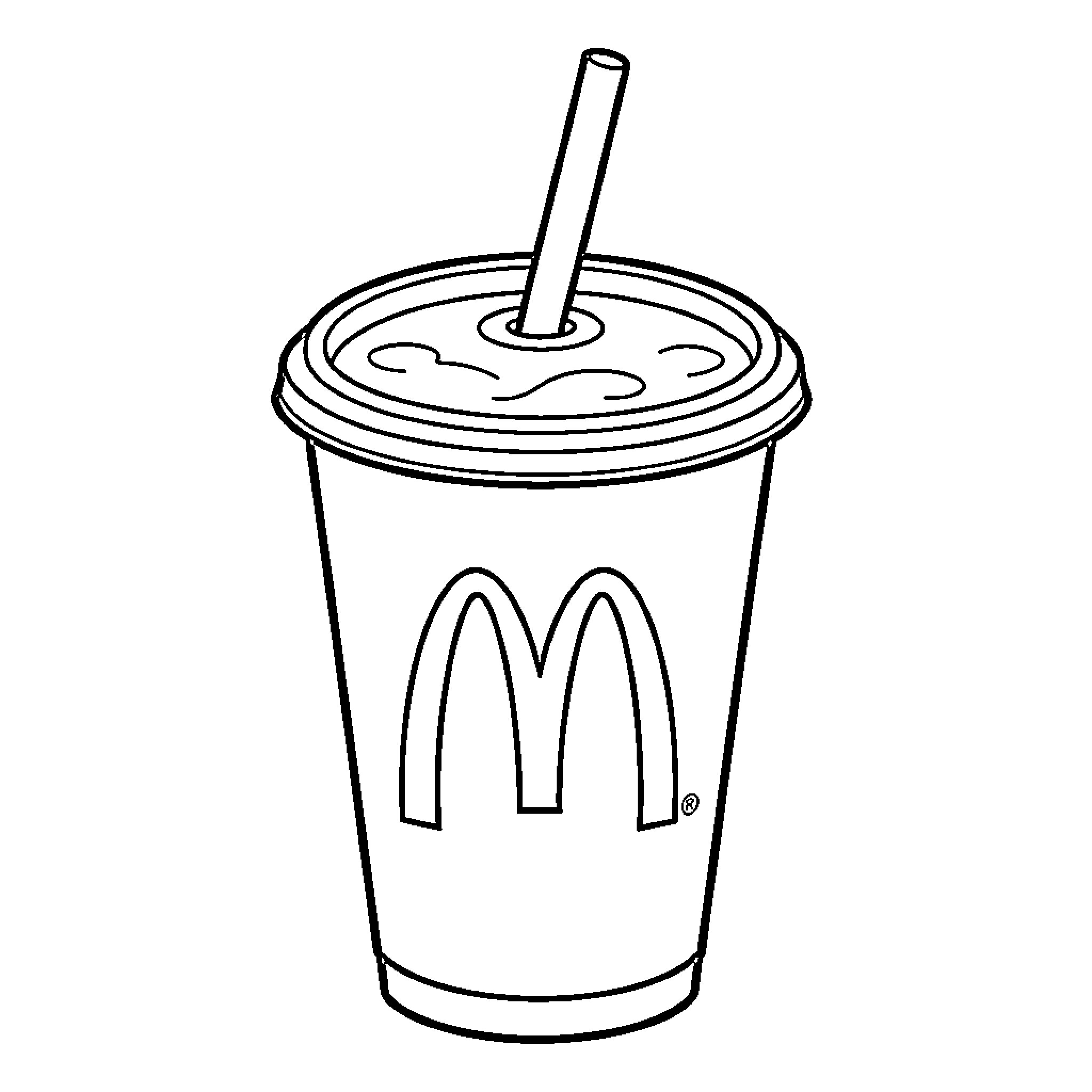 McDonald's Drink in a cup with a straw Coloring Page (free black-and-white line drawing printable PDF for all, from beginners to advanced learners, including children, teens, adults, and seniors)