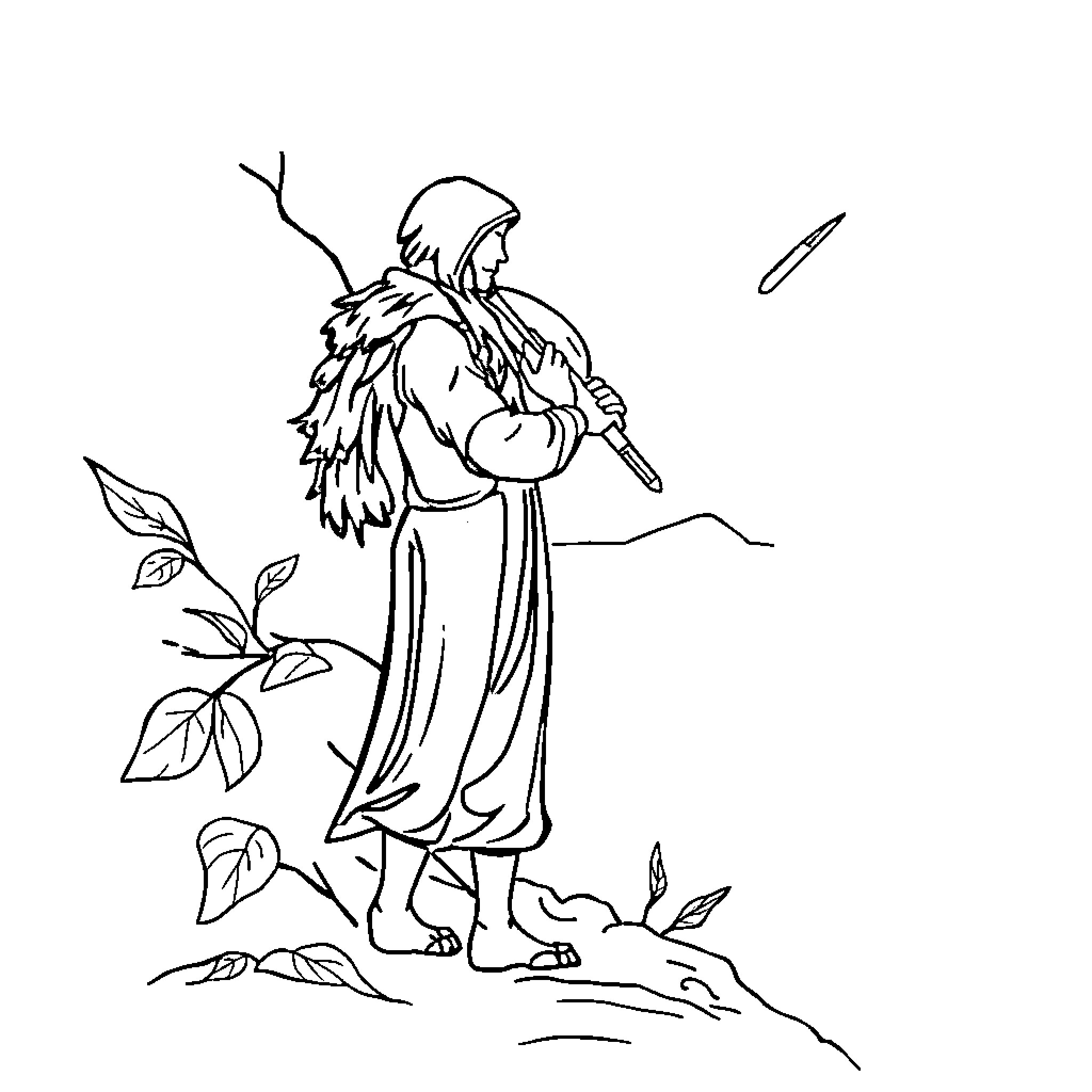 Cat wandering through a mystical forest landscape Coloring Page (free black-and-white line drawing printable PDF for all, from beginners to advanced learners, including children, teens, adults, and seniors)