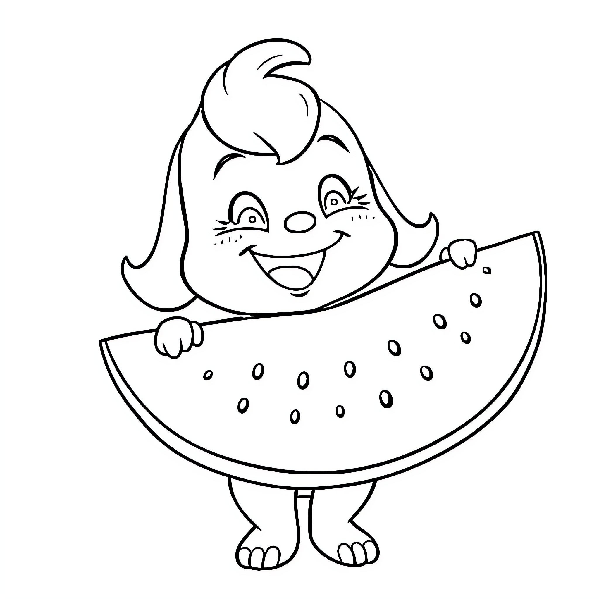 Bluey enjoying a refreshing watermelon treat Coloring Page (free black-and-white line drawing printable PDF for all, from beginners to advanced learners, including children, teens, adults, and seniors)