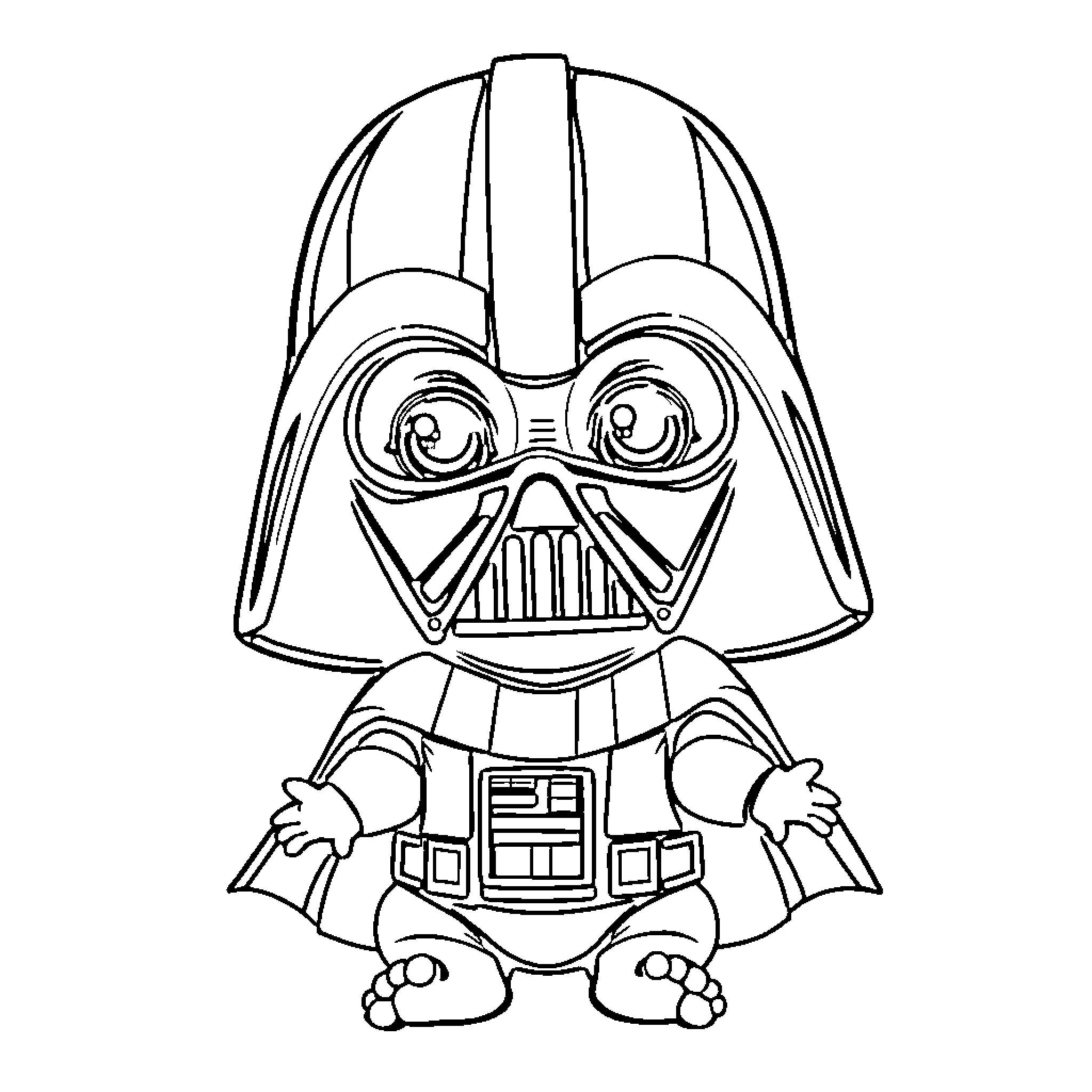 Darth Vader in a Chibi Style Coloring Page (free black-and-white line drawing printable PDF for all, from beginners to advanced learners, including children, teens, adults, and seniors)