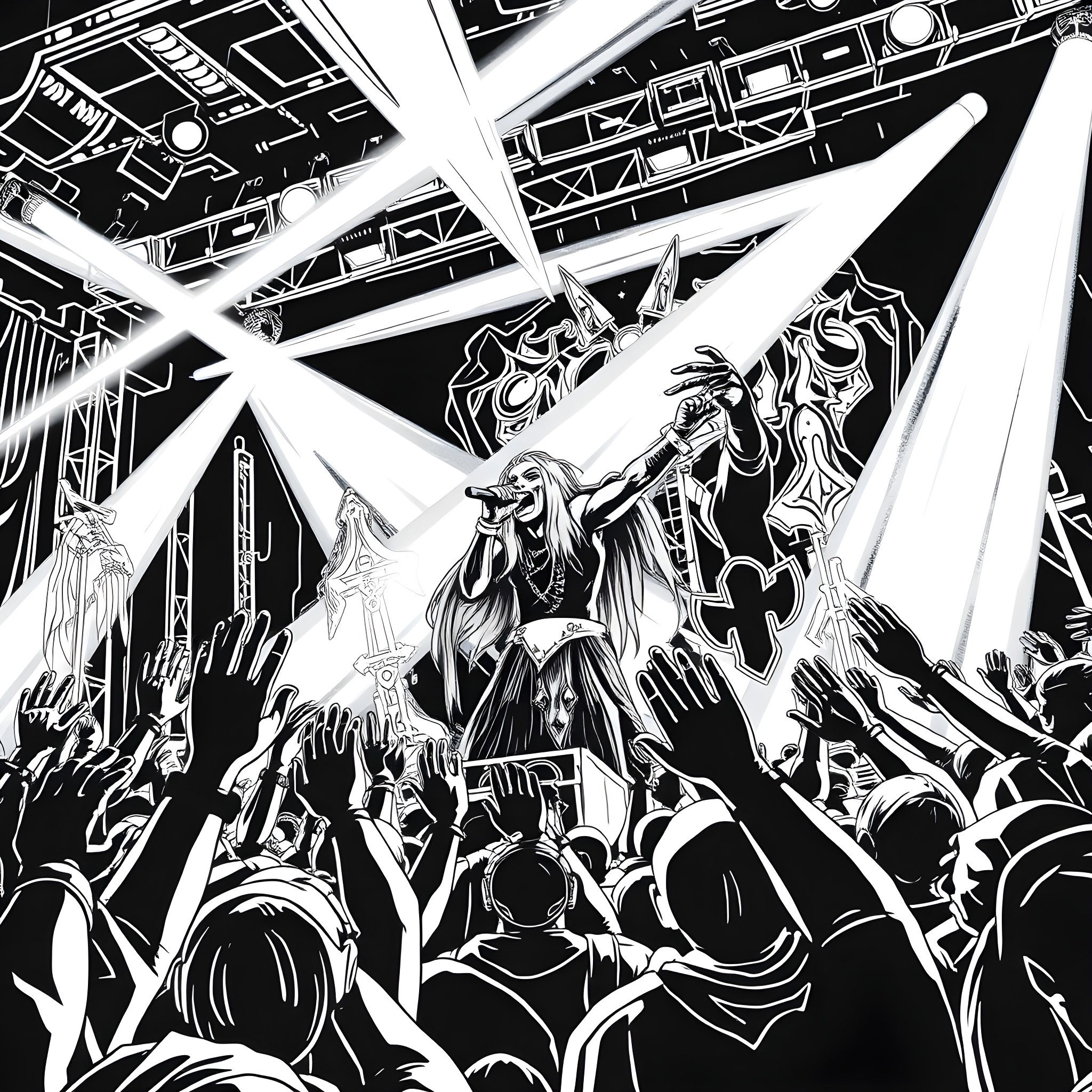 Septicflesh - Chaos Ritual in the Abyss Coloring Page (free black-and-white line drawing printable PDF for all, from beginners to advanced learners, including children, teens, adults, and seniors)