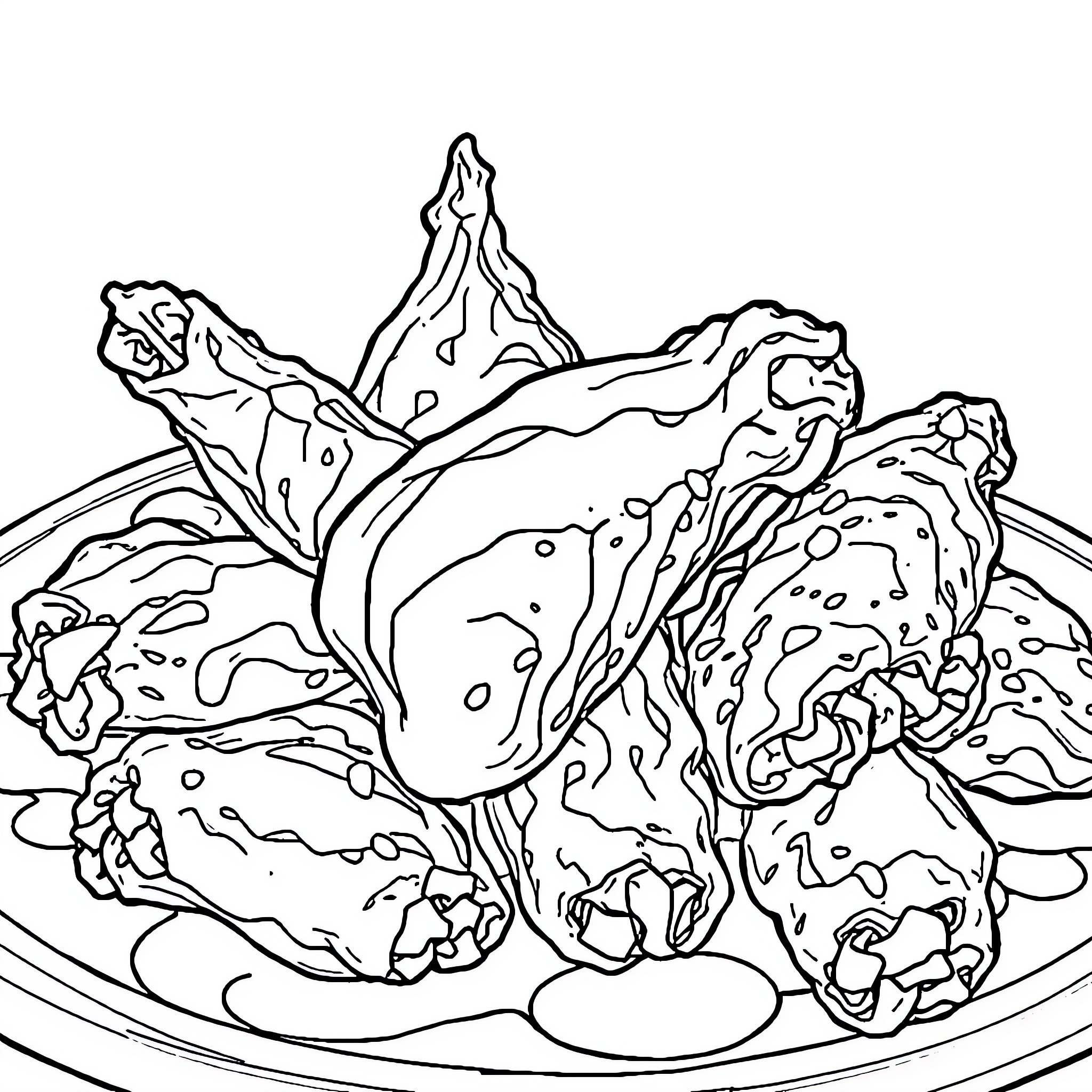 Mango Habanero Peppers Sizzling on a Plate Coloring Page (free black-and-white line drawing printable PDF for all, from beginners to advanced learners, including children, teens, adults, and seniors)