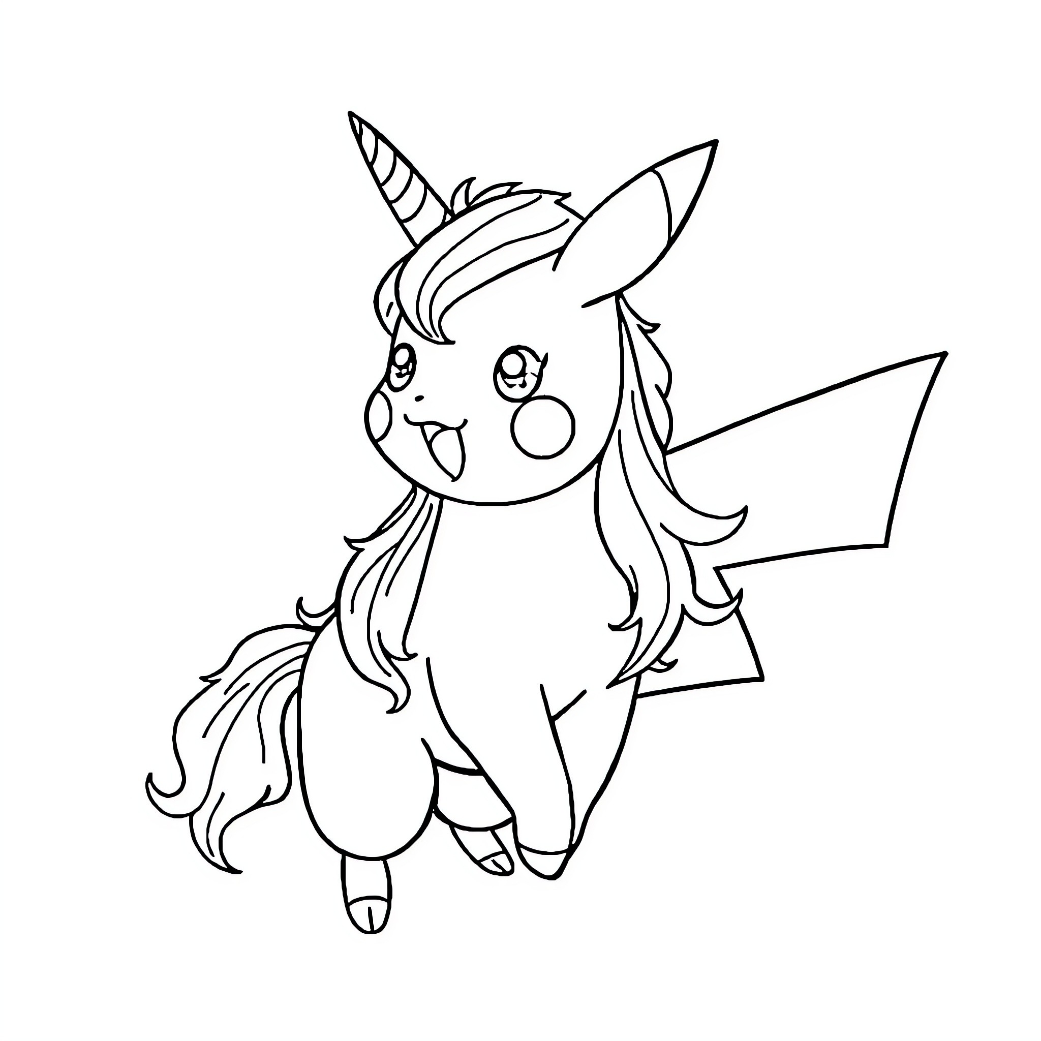 Unicorn happily waving and smiling Coloring Page (free black-and-white line drawing printable PDF for all, from beginners to advanced learners, including children, teens, adults, and seniors)
