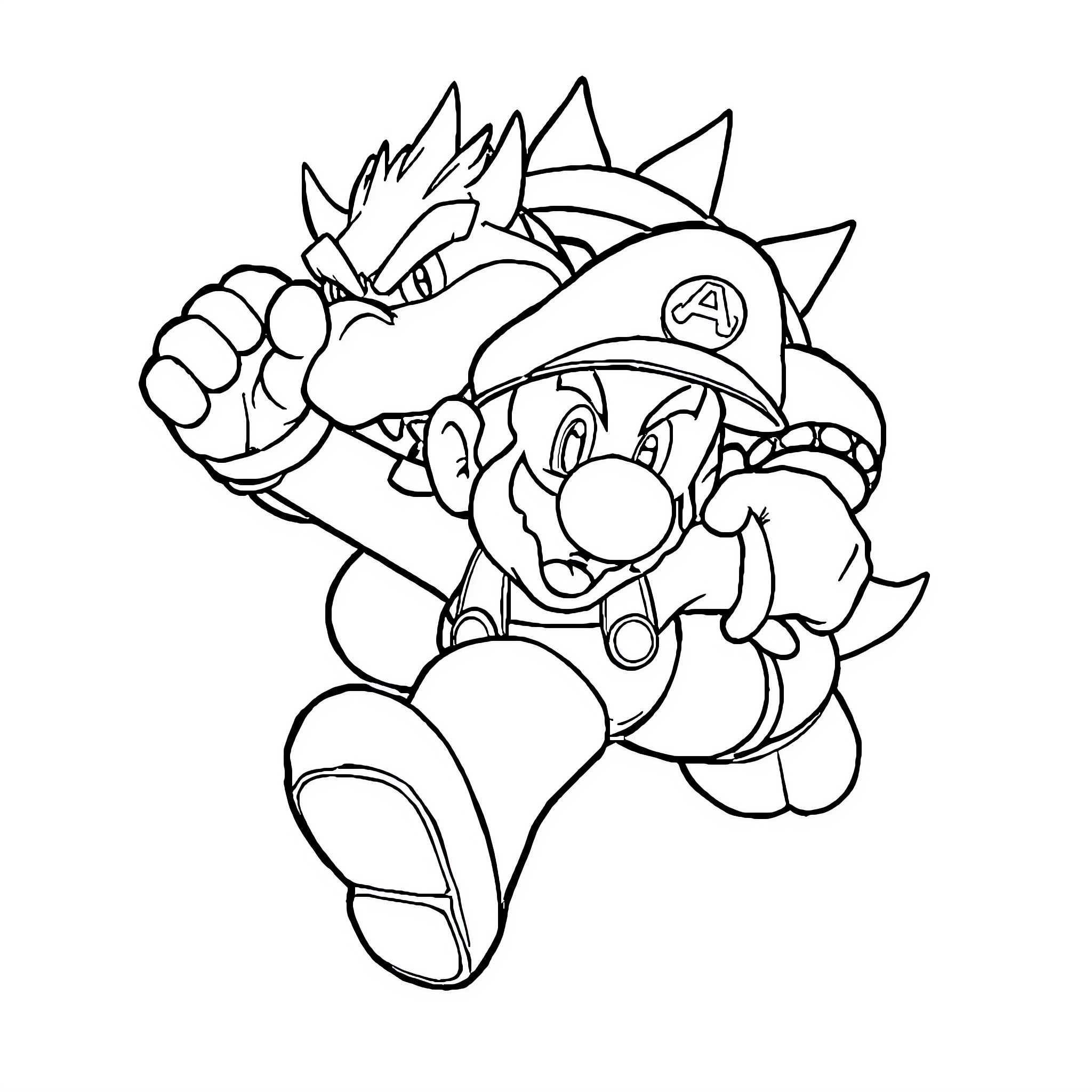 Mario Jumping with Determination Coloring Page (free black-and-white line drawing printable PDF for all, from beginners to advanced learners, including children, teens, adults, and seniors)