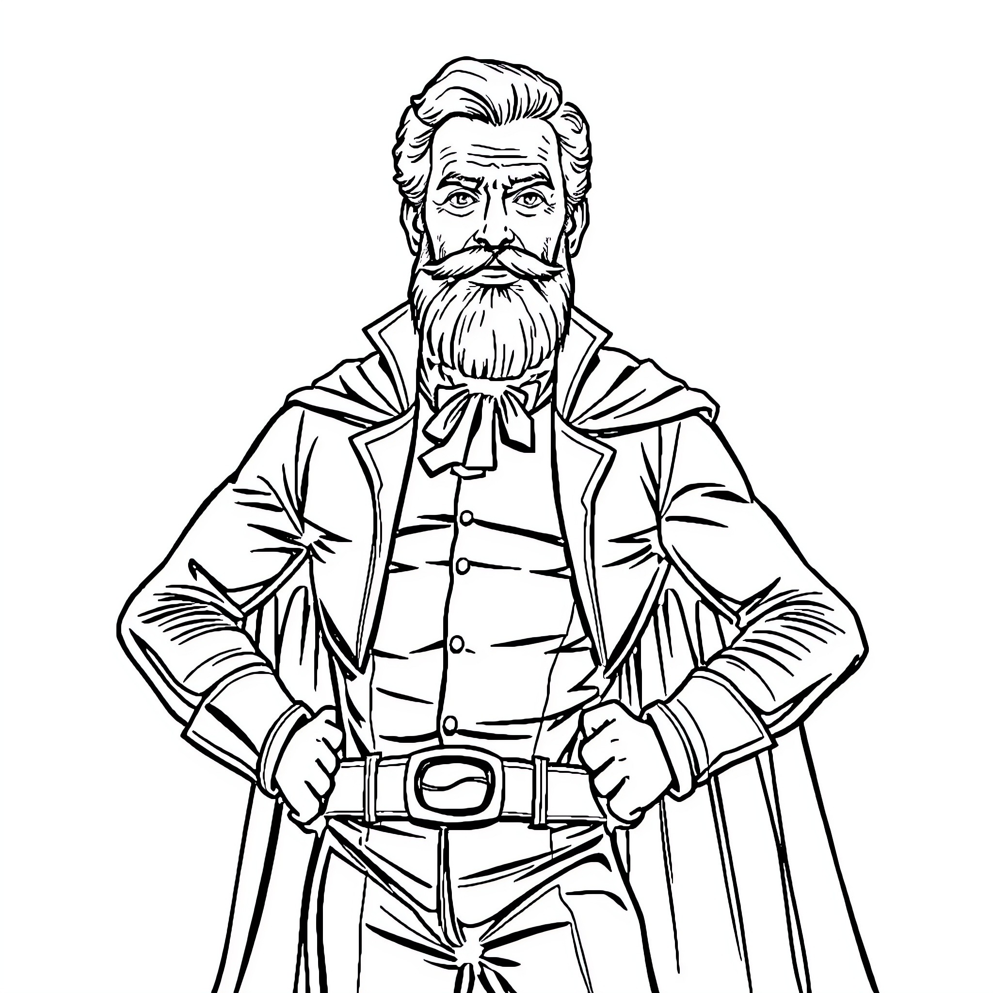 Jules Verne's Imaginative Explorer in Detailed Attire Coloring Page (free black-and-white line drawing printable PDF for all, from beginners to advanced learners, including children, teens, adults, and seniors)
