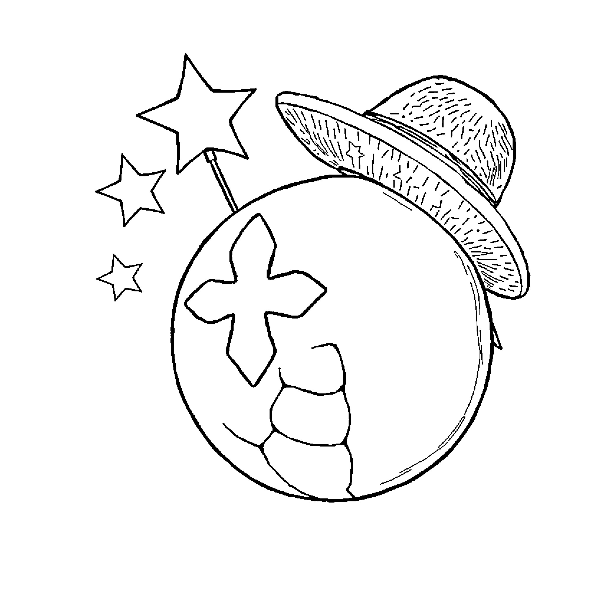 Dragon Ball character wielding magic wand with stars Coloring Page (free black-and-white line drawing printable PDF for all, from beginners to advanced learners, including children, teens, adults, and seniors)