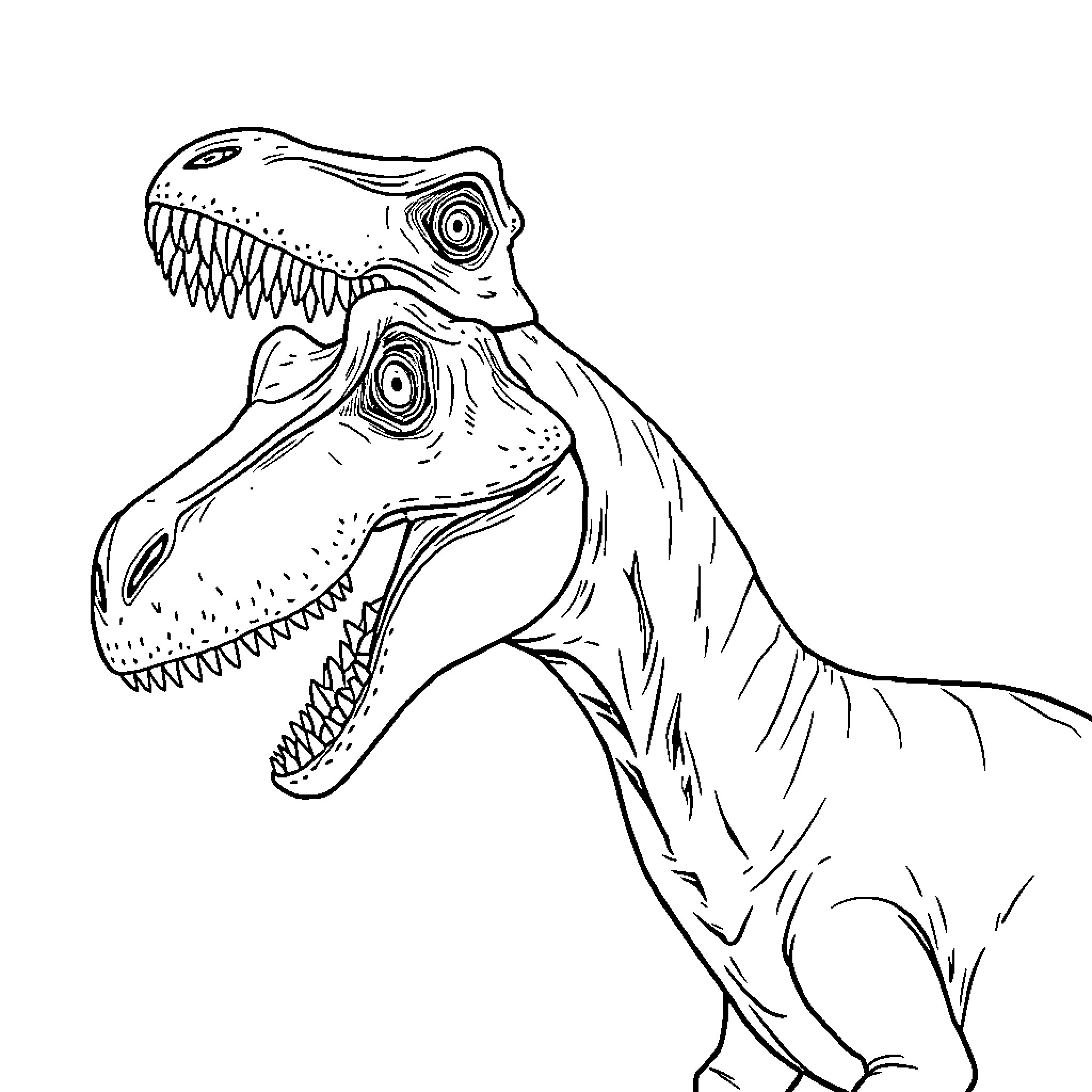 Spinosaurus roaring fiercely in the wild Coloring Page (free black-and-white line drawing printable PDF for all, from beginners to advanced learners, including children, teens, adults, and seniors)