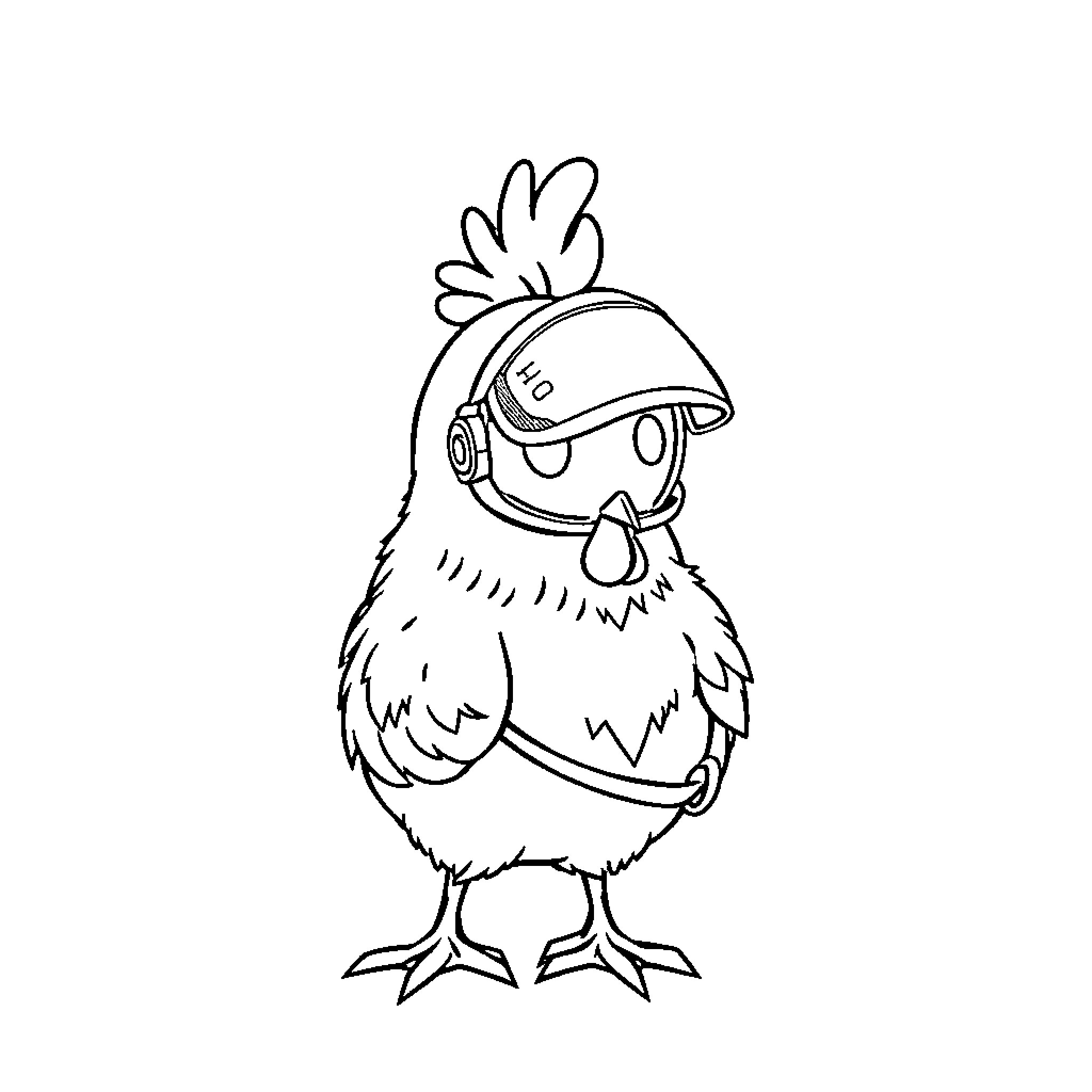 Chicken Jockey wearing Helmet and Goggles Coloring Page (free black-and-white line drawing printable PDF for all, from beginners to advanced learners, including children, teens, adults, and seniors)