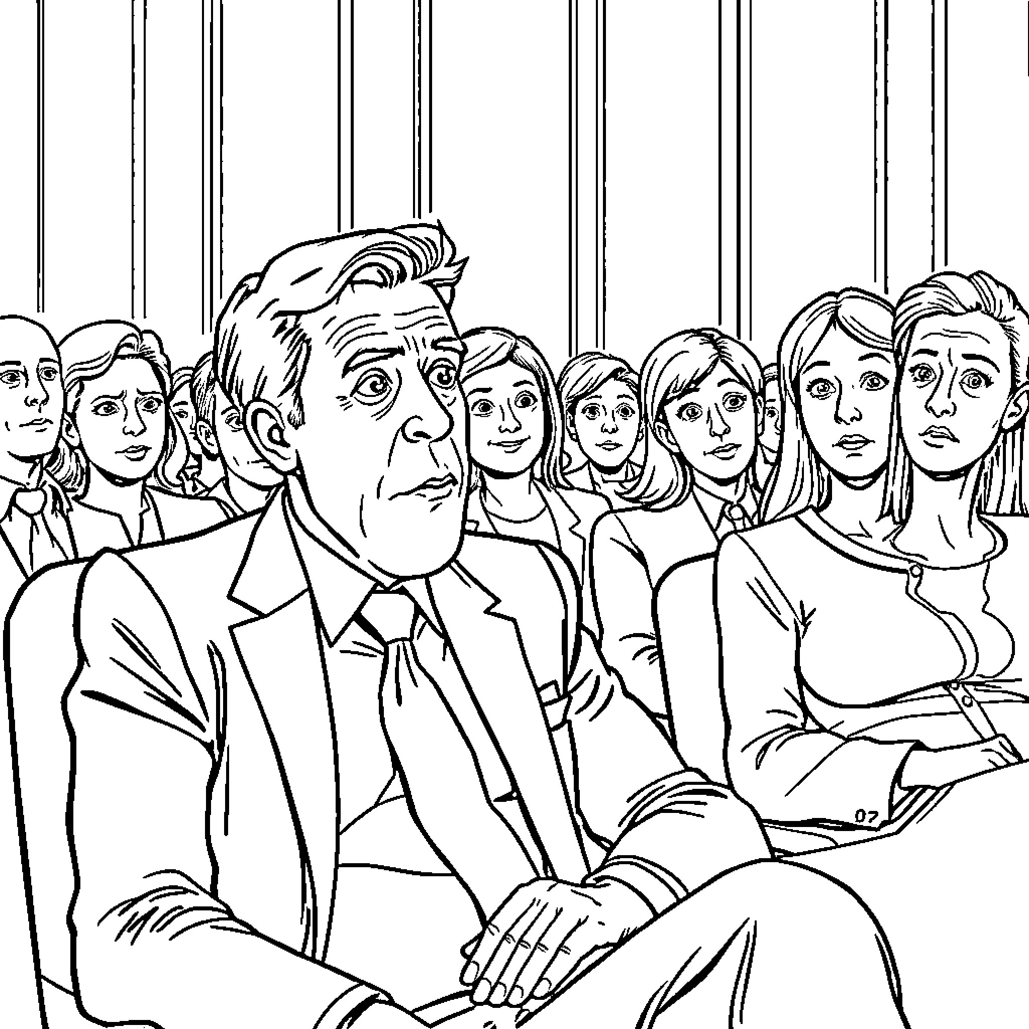 Mark Carney addressing a crowd of people Coloring Page (free black-and-white line drawing printable PDF for all, from beginners to advanced learners, including children, teens, adults, and seniors)