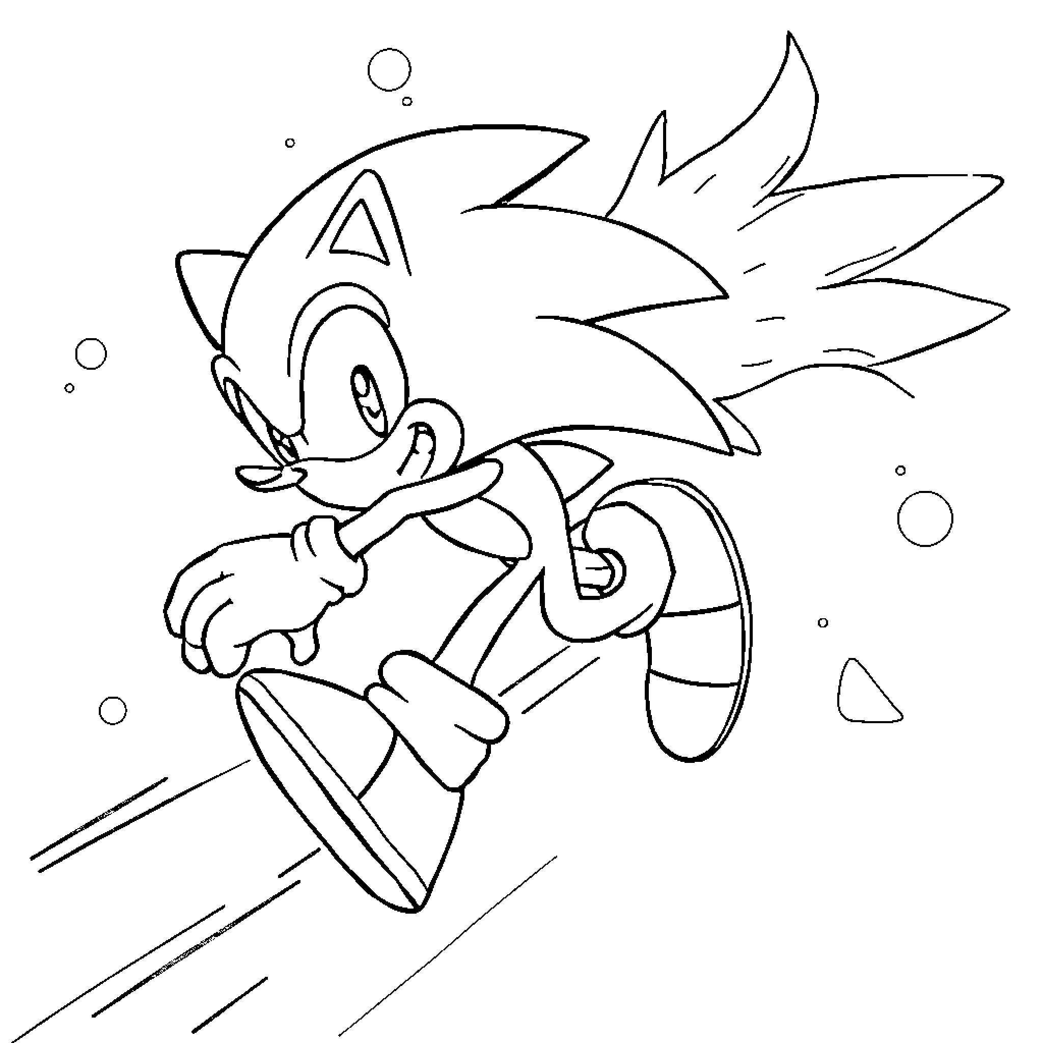 Sonic dashing through the underwater scene Coloring Page (free black-and-white line drawing printable PDF for all, from beginners to advanced learners, including children, teens, adults, and seniors)