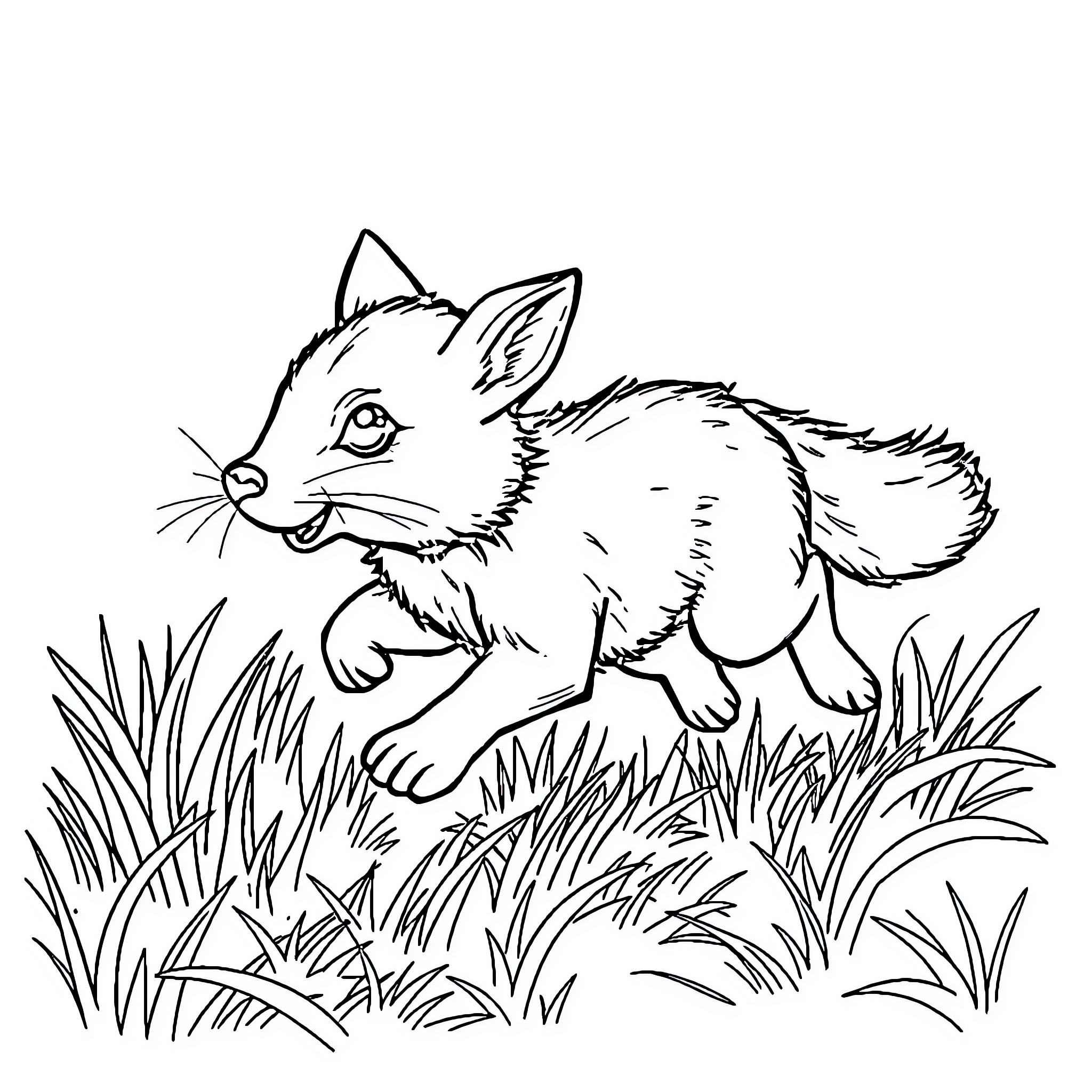 Animal running through grassy field Coloring Page (free black-and-white line drawing printable PDF for all, from beginners to advanced learners, including children, teens, adults, and seniors)