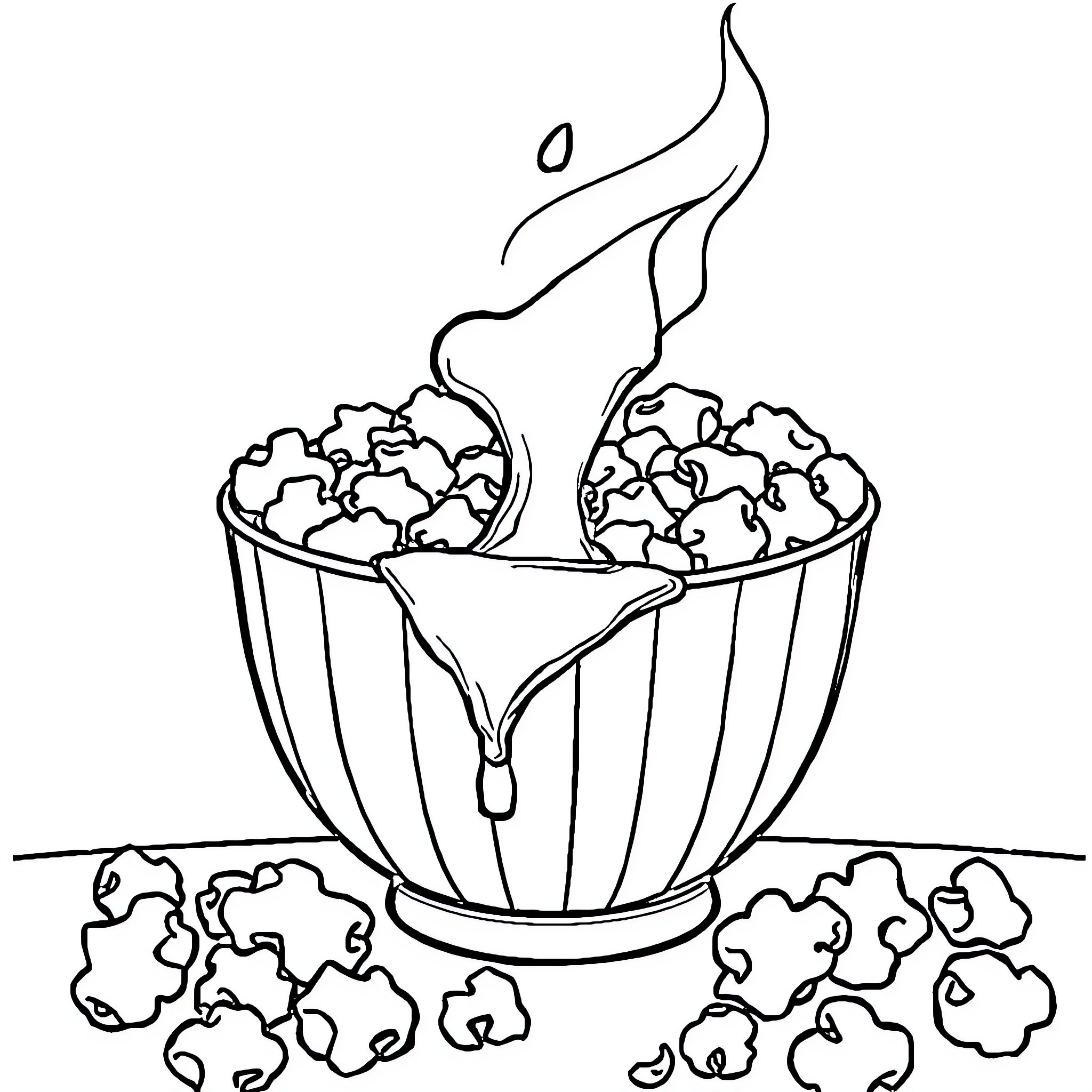 Chocolate Popcorn Delight Coloring Page (free black-and-white line drawing printable PDF for all, from beginners to advanced learners, including children, teens, adults, and seniors)