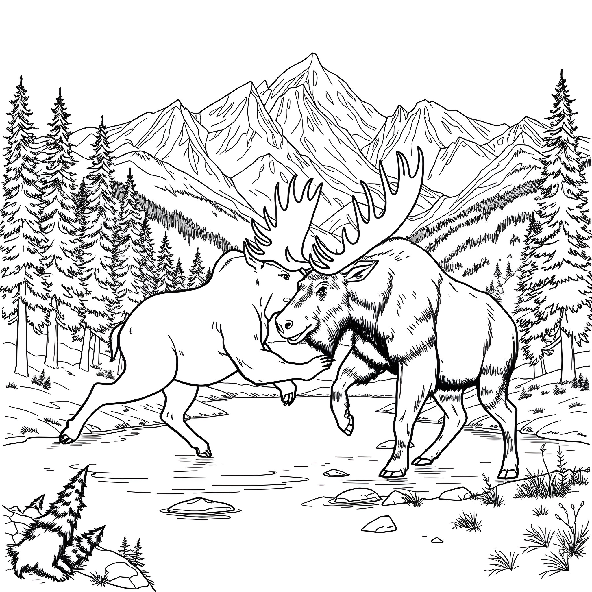 Bear roaming through snowy mountain landscape Coloring Page (free black-and-white line drawing printable PDF for all, from beginners to advanced learners, including children, teens, adults, and seniors)