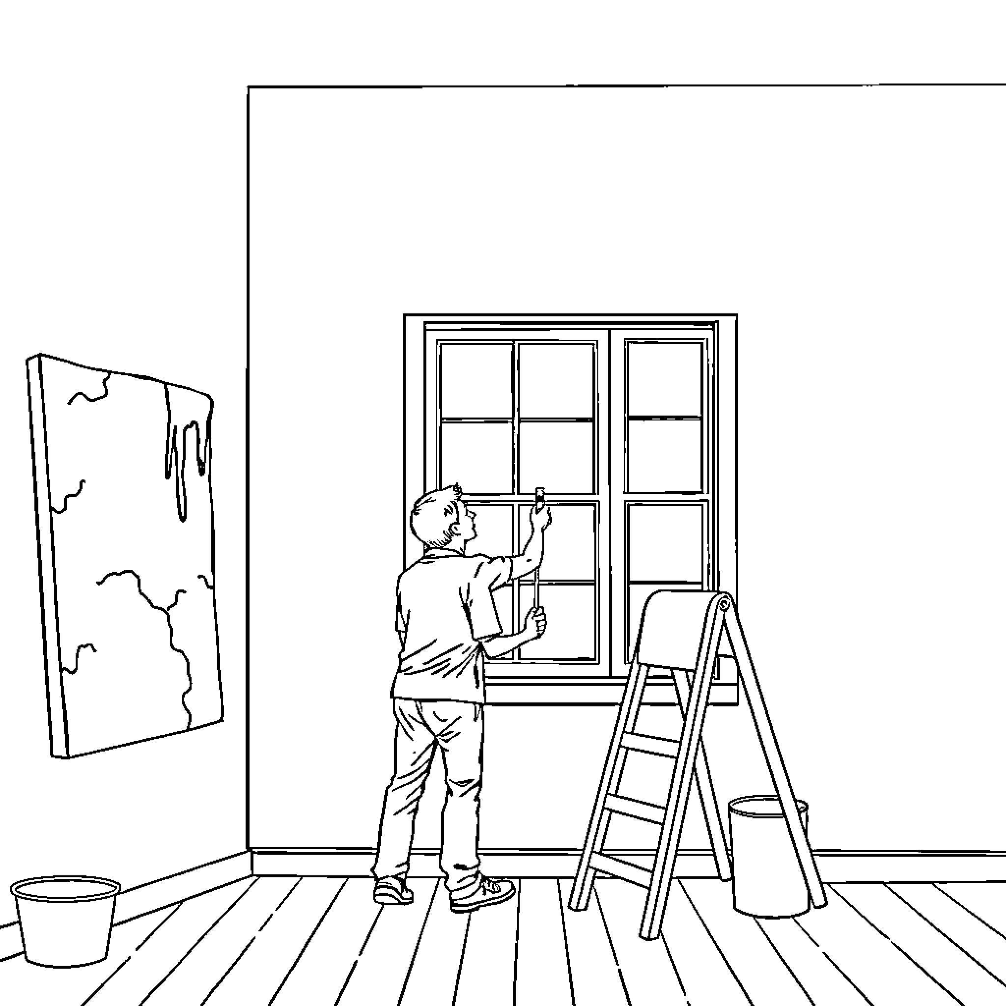 Painter setting up easel for creating artwork Coloring Page (free black-and-white line drawing printable PDF for all, from beginners to advanced learners, including children, teens, adults, and seniors)