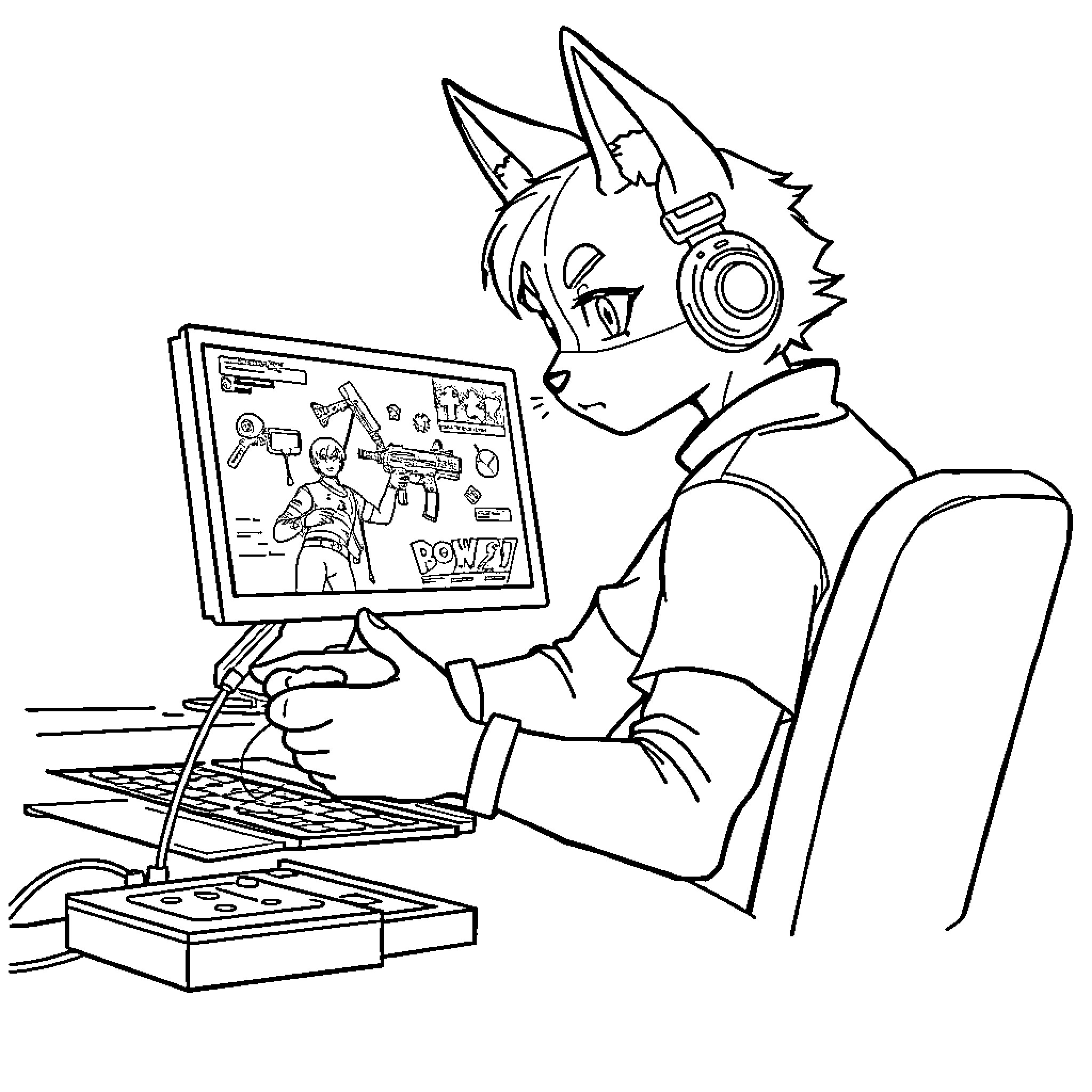 Isagi gaming with enthusiasm and focus Coloring Page (free black-and-white line drawing printable PDF for all, from beginners to advanced learners, including children, teens, adults, and seniors)