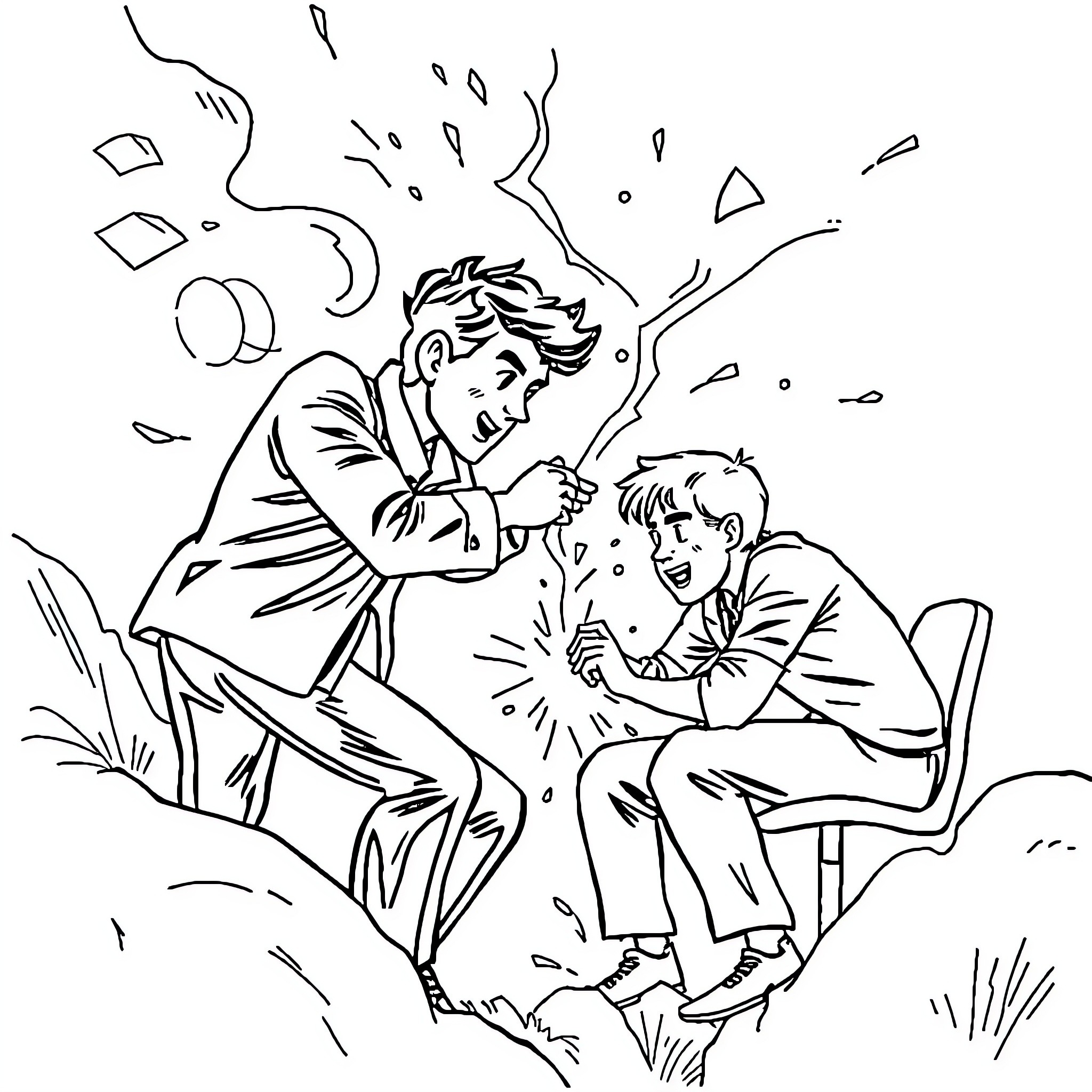 Crisis Management: Counseling and Comforting Scene Coloring Page (free black-and-white line drawing printable PDF for all, from beginners to advanced learners, including children, teens, adults, and seniors)