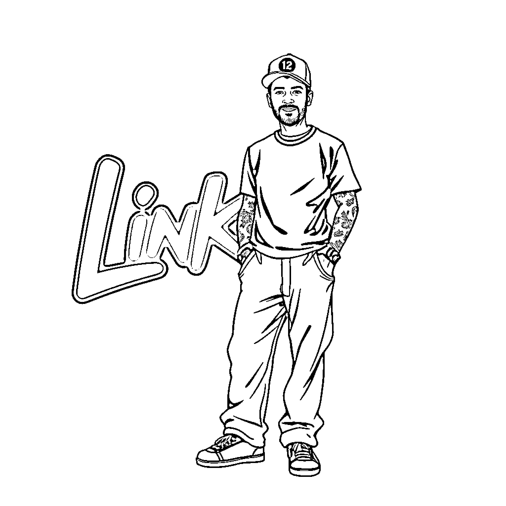 Blink 182 Member in Casual Attire Coloring Page (free black-and-white line drawing printable PDF for all, from beginners to advanced learners, including children, teens, adults, and seniors)