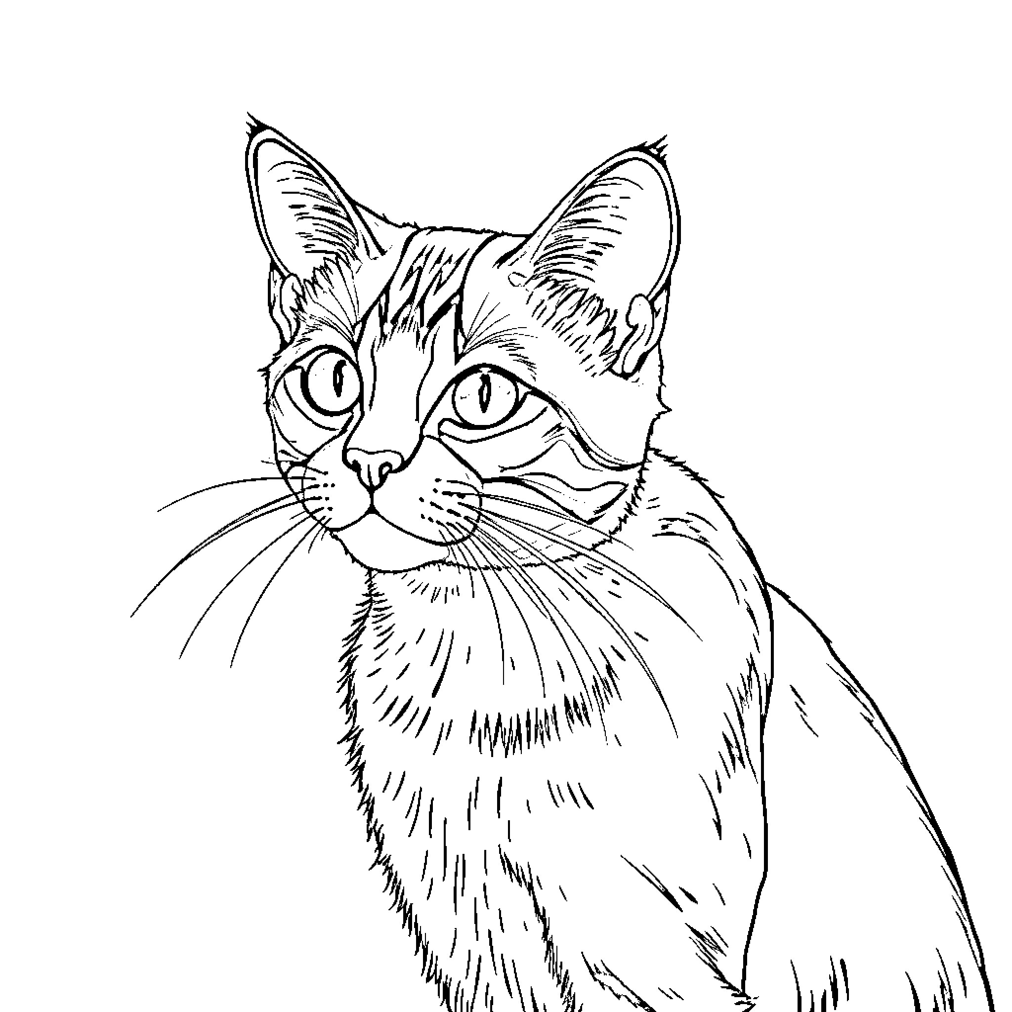 Cat posing with attention-grabbing expression Coloring Page (free black-and-white line drawing printable PDF for all, from beginners to advanced learners, including children, teens, adults, and seniors)