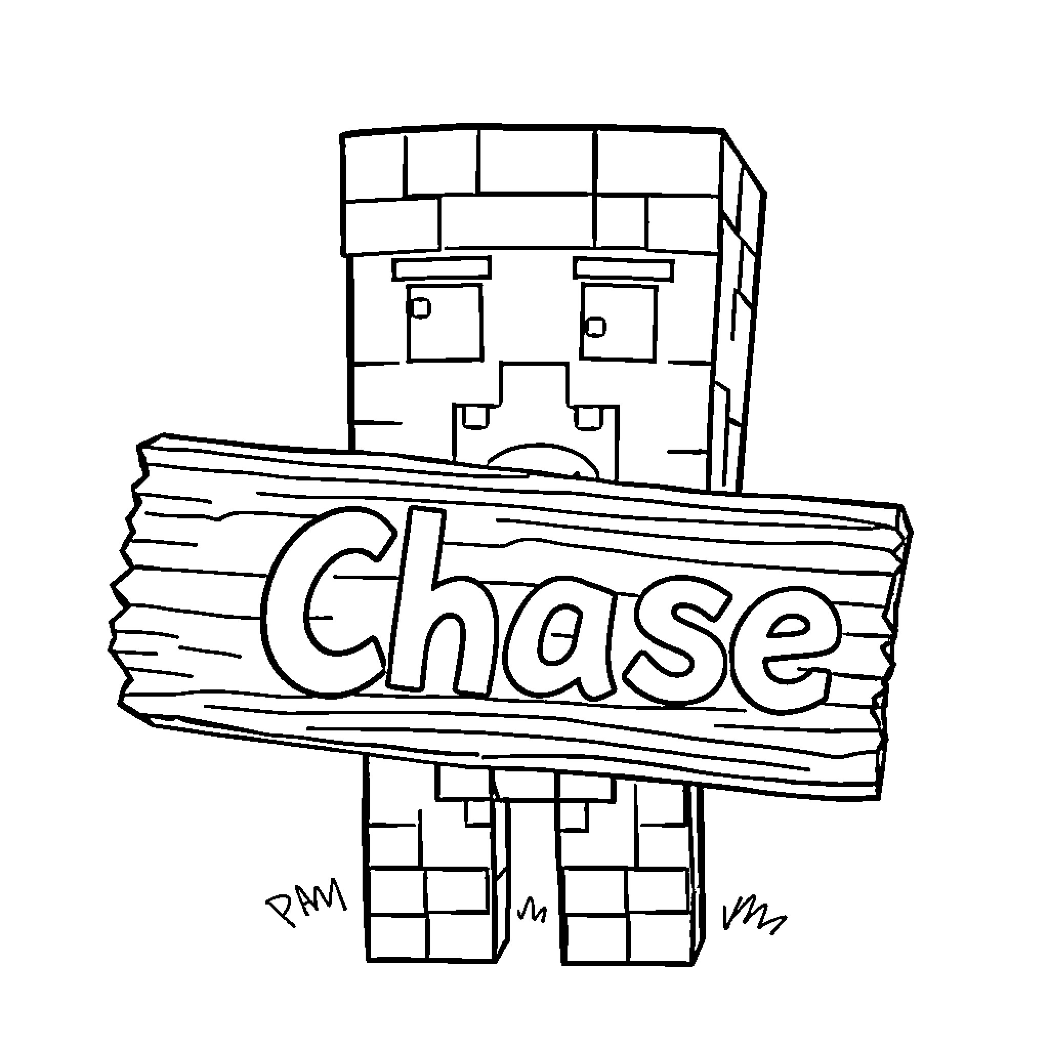 Creeper Guarding a Wooden Sign Coloring Page (free black-and-white line drawing printable PDF for all, from beginners to advanced learners, including children, teens, adults, and seniors)