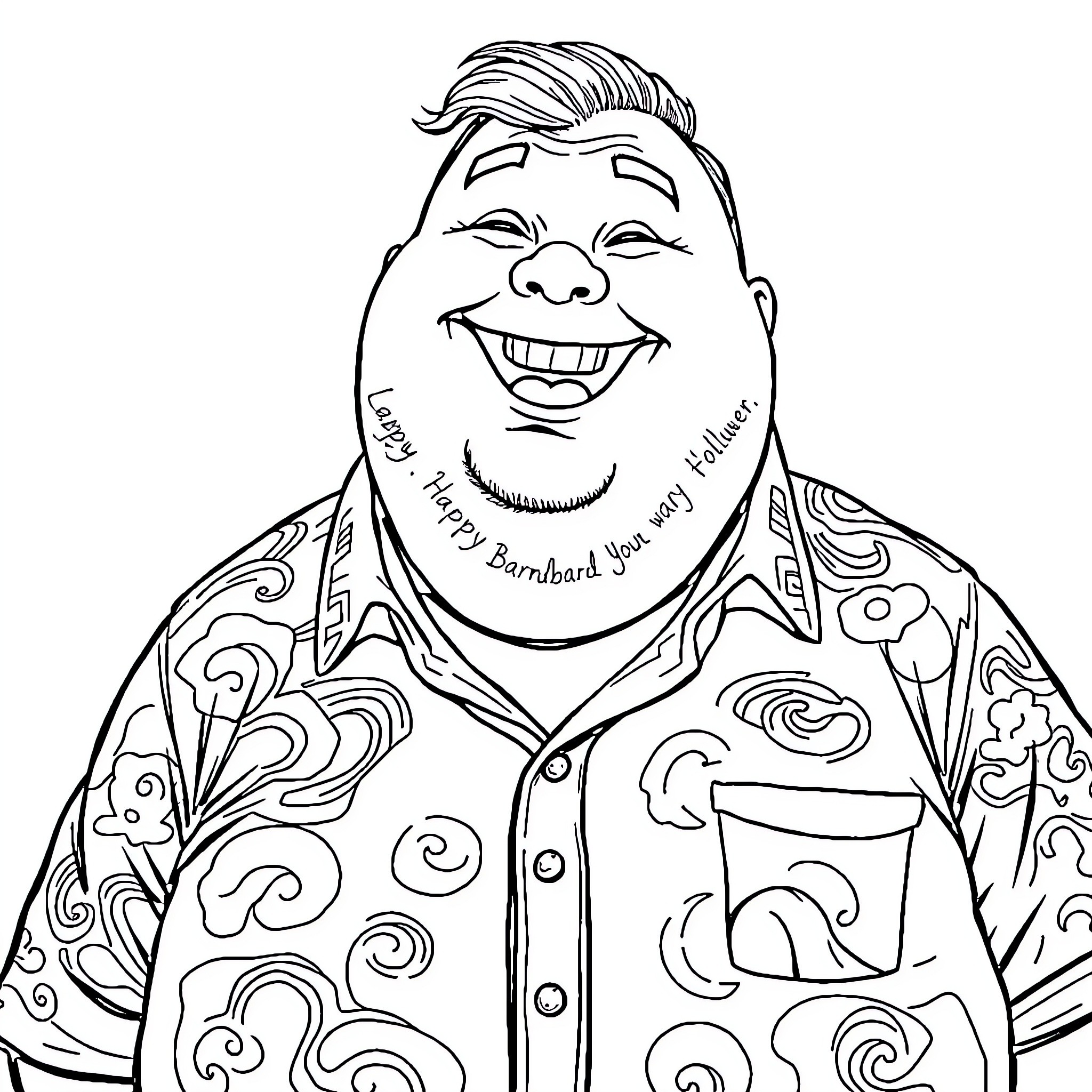 Guy with a cheerful expression and intricate tattoos Coloring Page (free black-and-white line drawing printable PDF for all, from beginners to advanced learners, including children, teens, adults, and seniors)