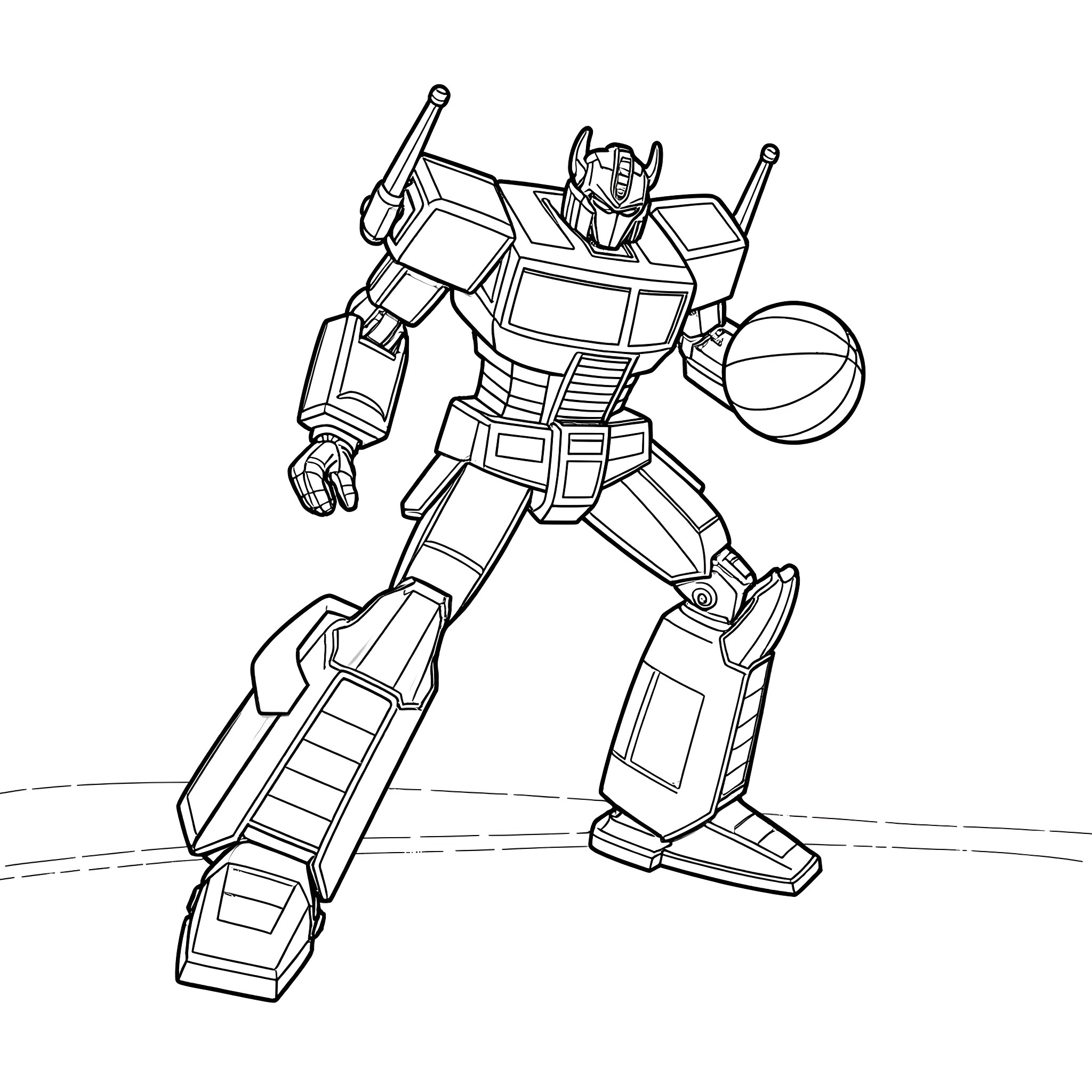 Optimus Prime transforming and ready for action Coloring Page (free black-and-white line drawing printable PDF for all, from beginners to advanced learners, including children, teens, adults, and seniors)