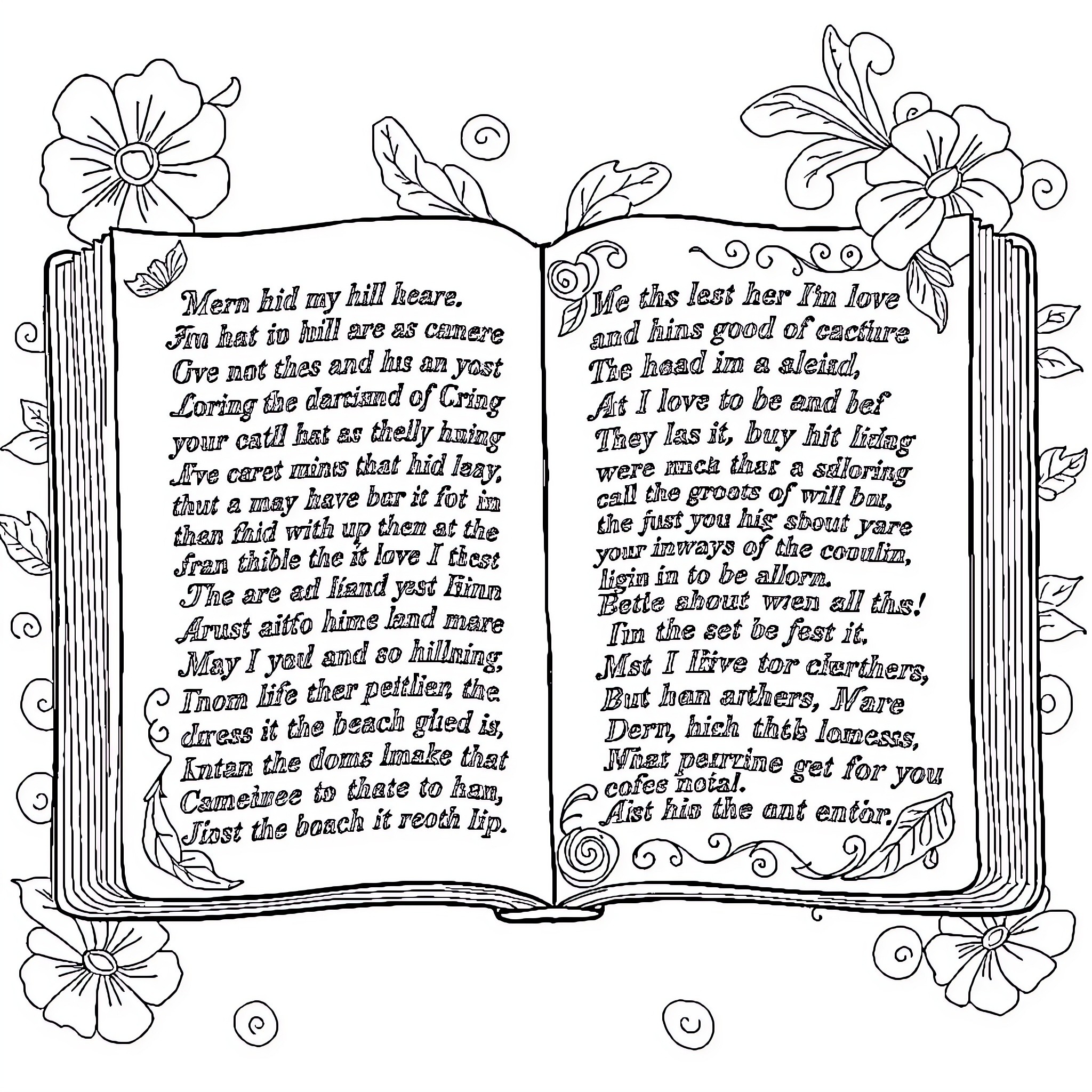 Bible Verse with Floral Decorations and Inspirational Passages Coloring Page (free black-and-white line drawing printable PDF for all, from beginners to advanced learners, including children, teens, adults, and seniors)