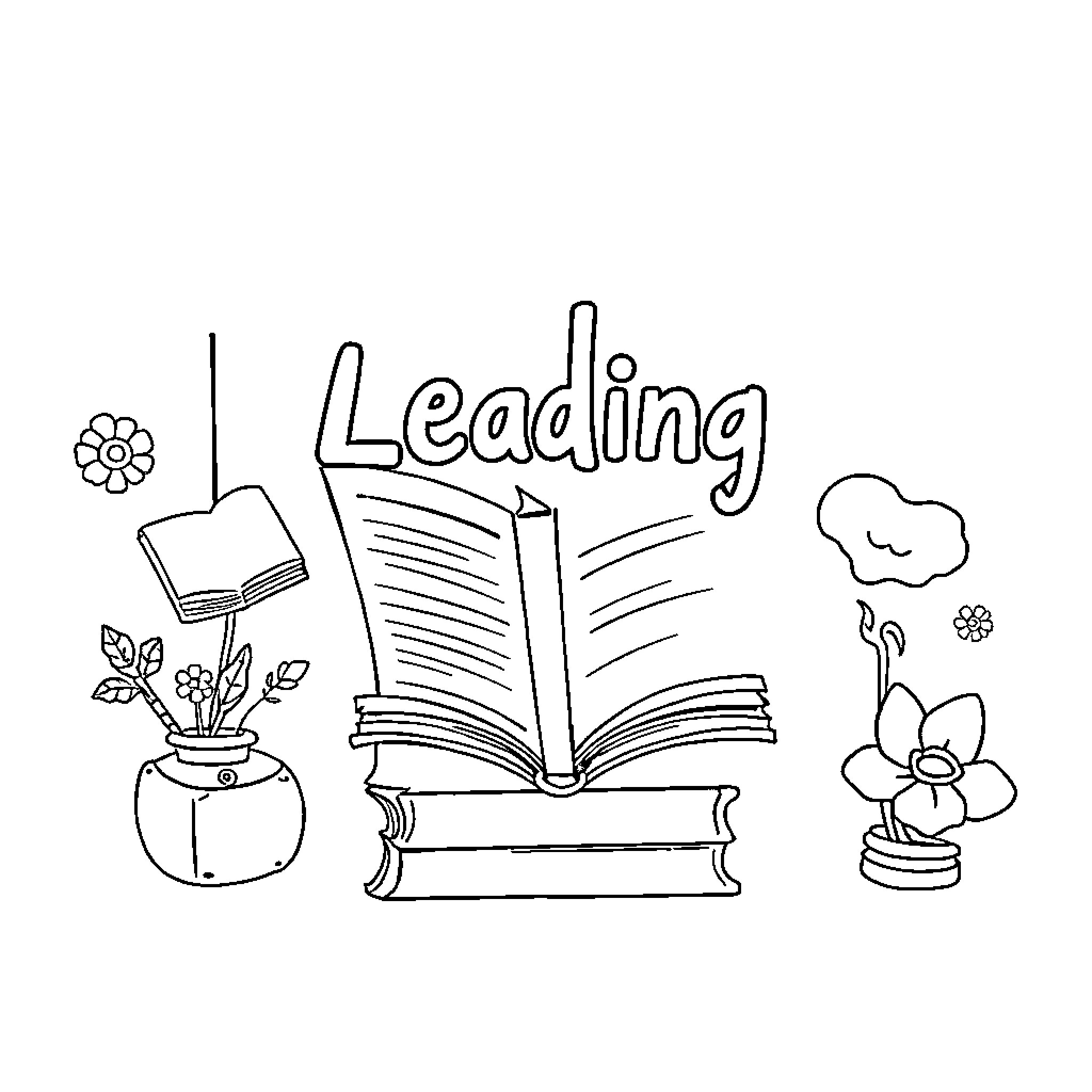 Lectura of Educational Reading Materials Coloring Page (free black-and-white line drawing printable PDF for all, from beginners to advanced learners, including children, teens, adults, and seniors)