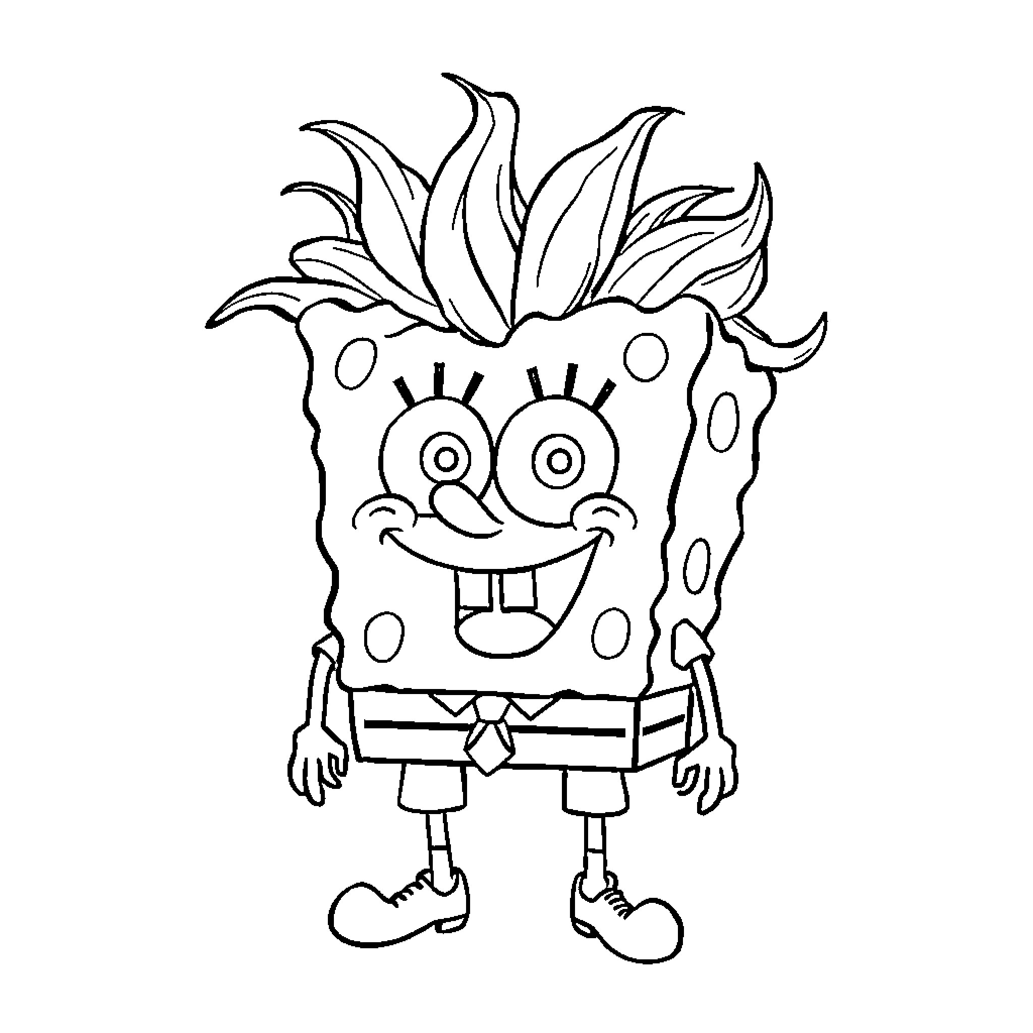 Spongebob's silly and exaggerated expression Coloring Page (free black-and-white line drawing printable PDF for all, from beginners to advanced learners, including children, teens, adults, and seniors)