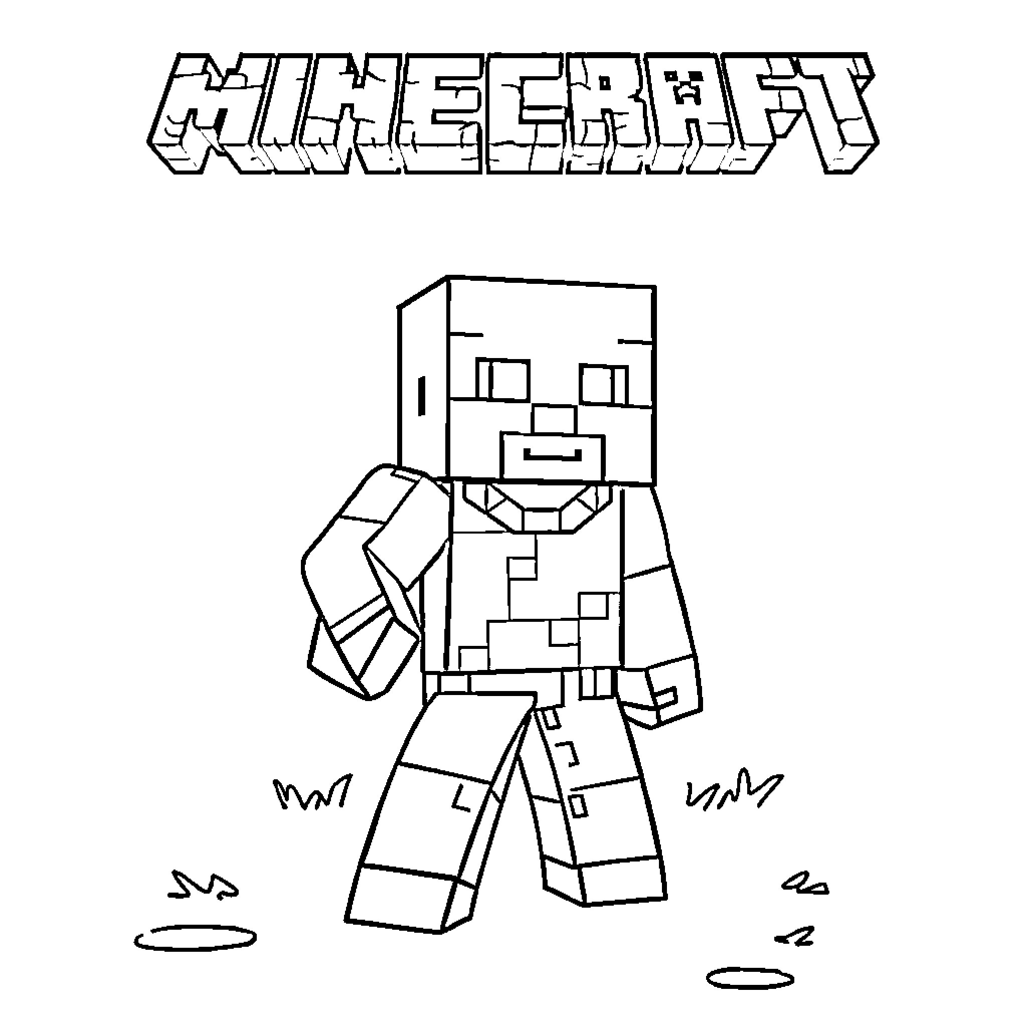 Minecraft Character standing in nature Coloring Page (free black-and-white line drawing printable PDF for all, from beginners to advanced learners, including children, teens, adults, and seniors)